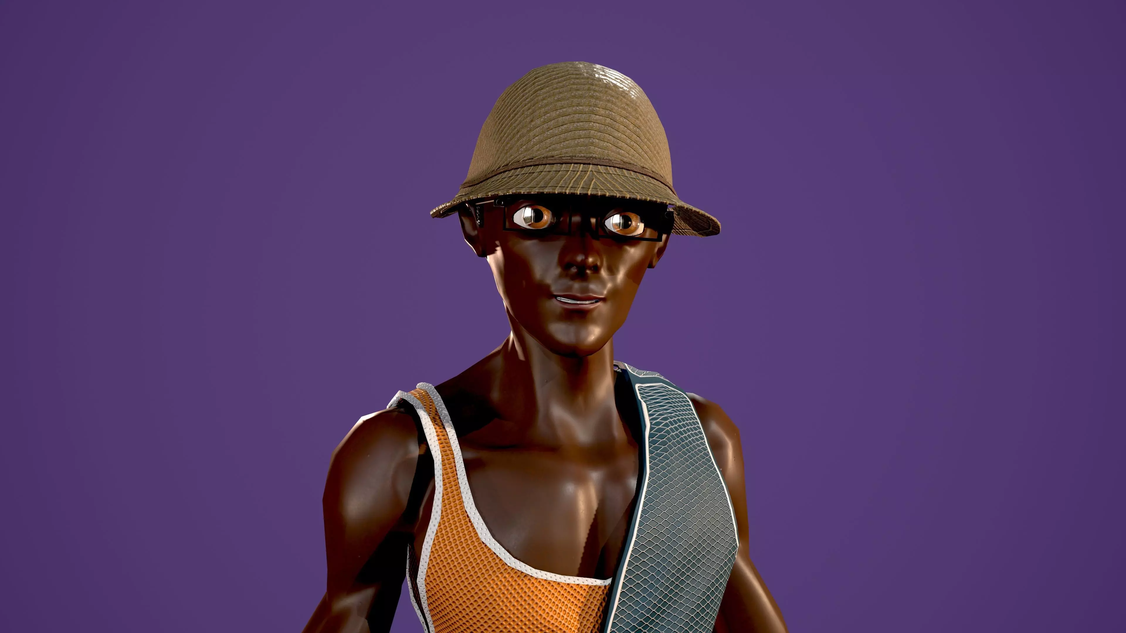 Archer african man with bow and arrow Low-poly 3D model_0