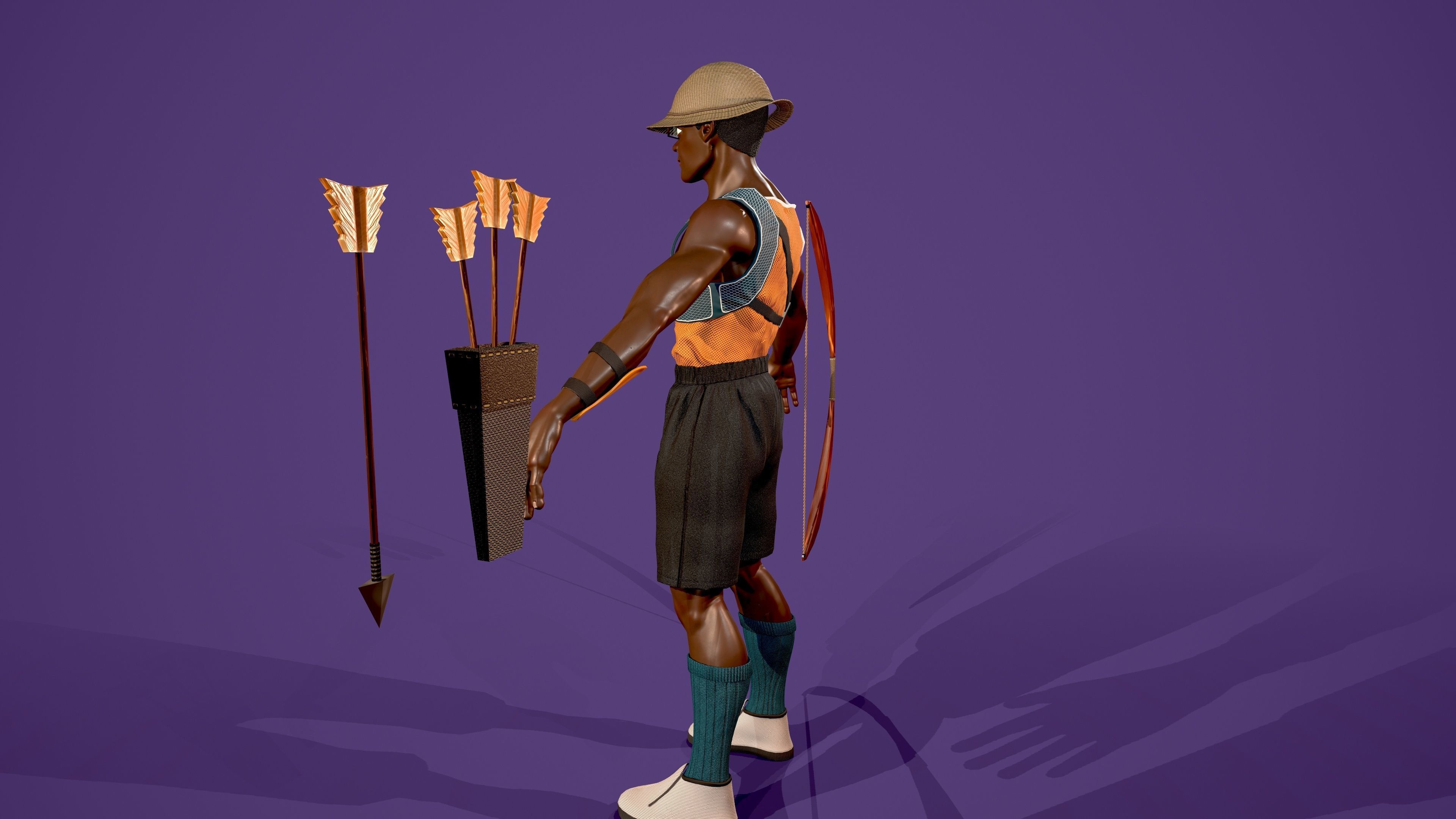 Archer african man with bow and arrow Low-poly 3D model_6