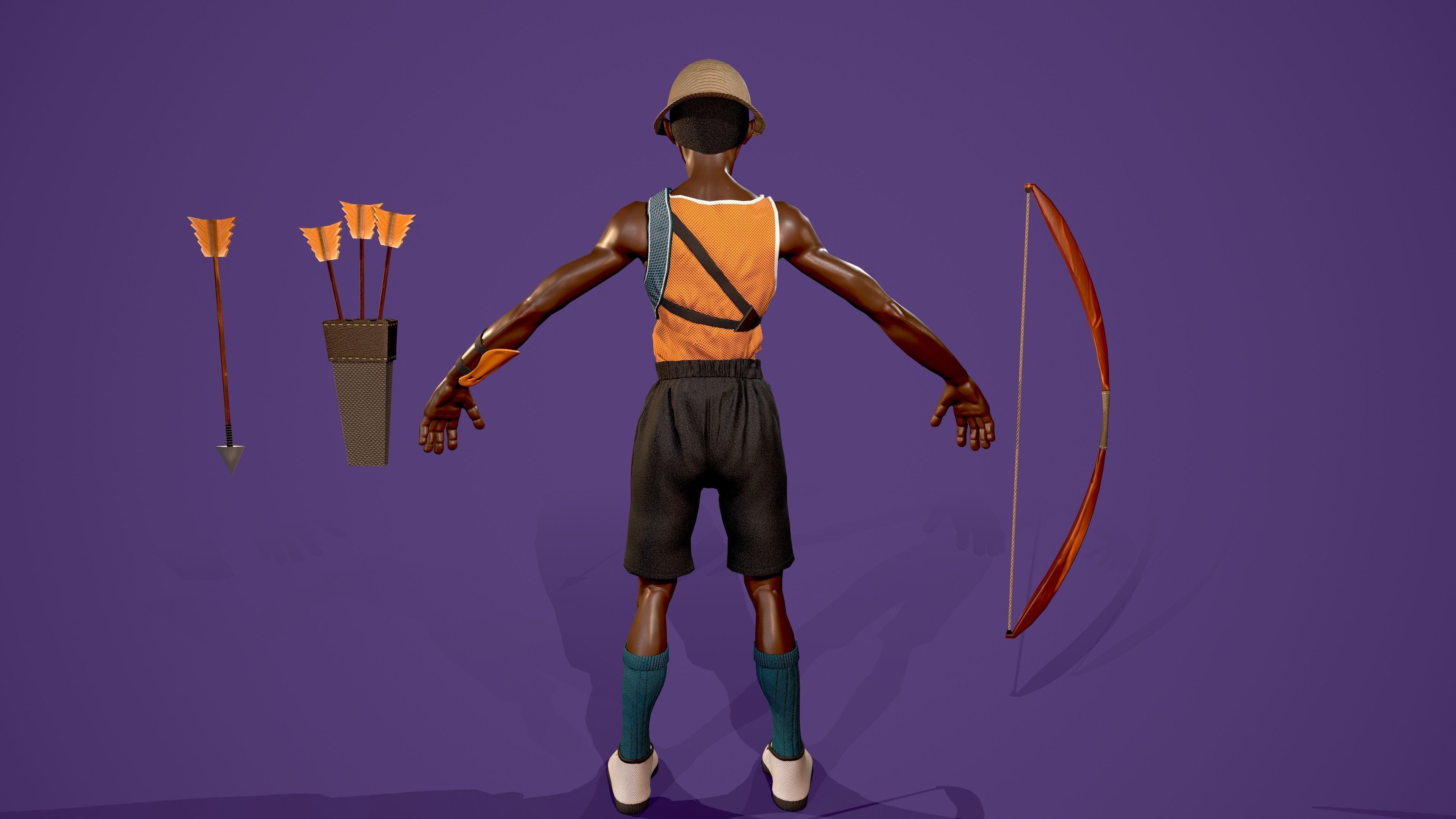 Archer african man with bow and arrow Low-poly 3D model_5