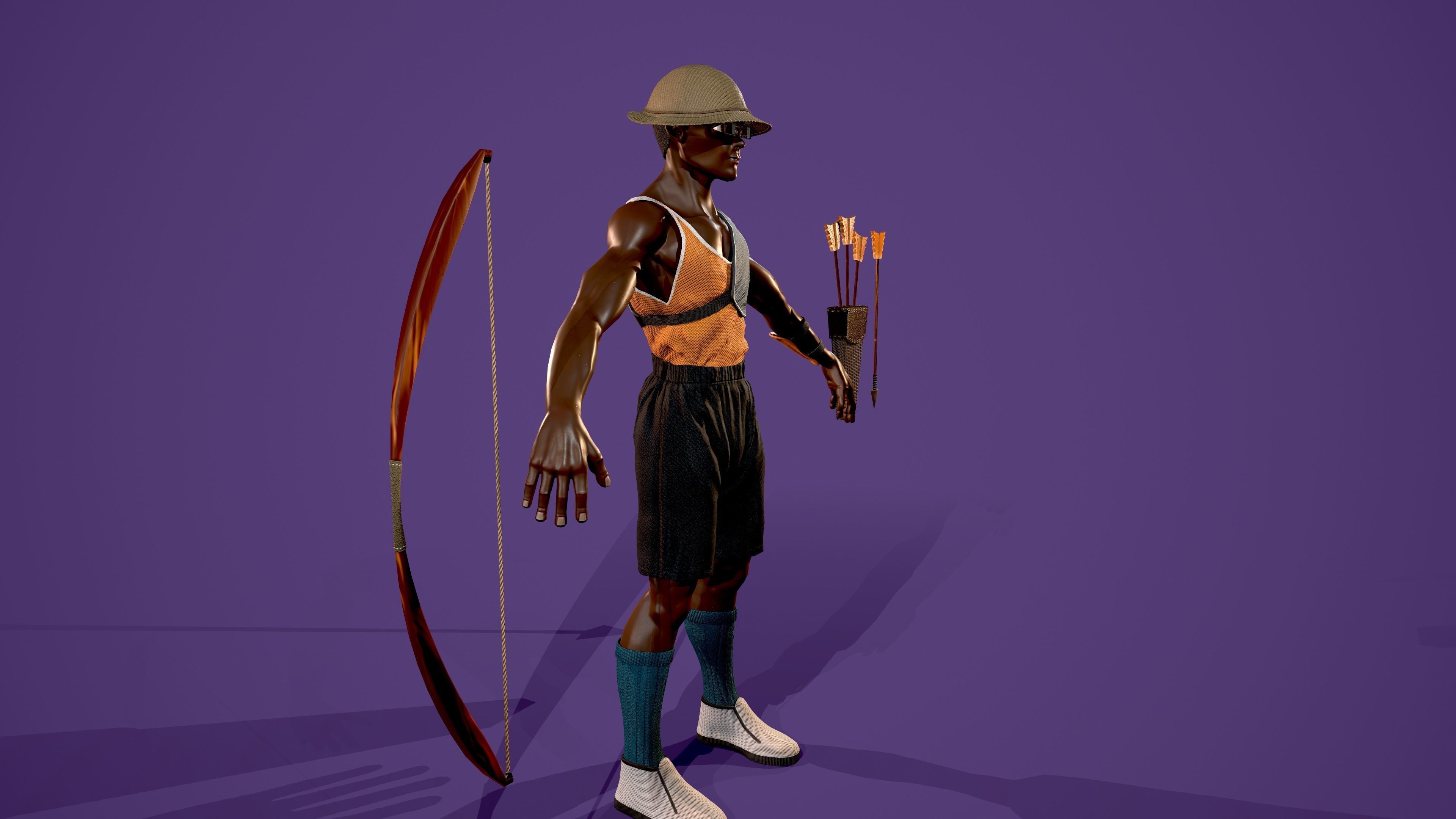 Archer african man with bow and arrow Low-poly 3D model_2