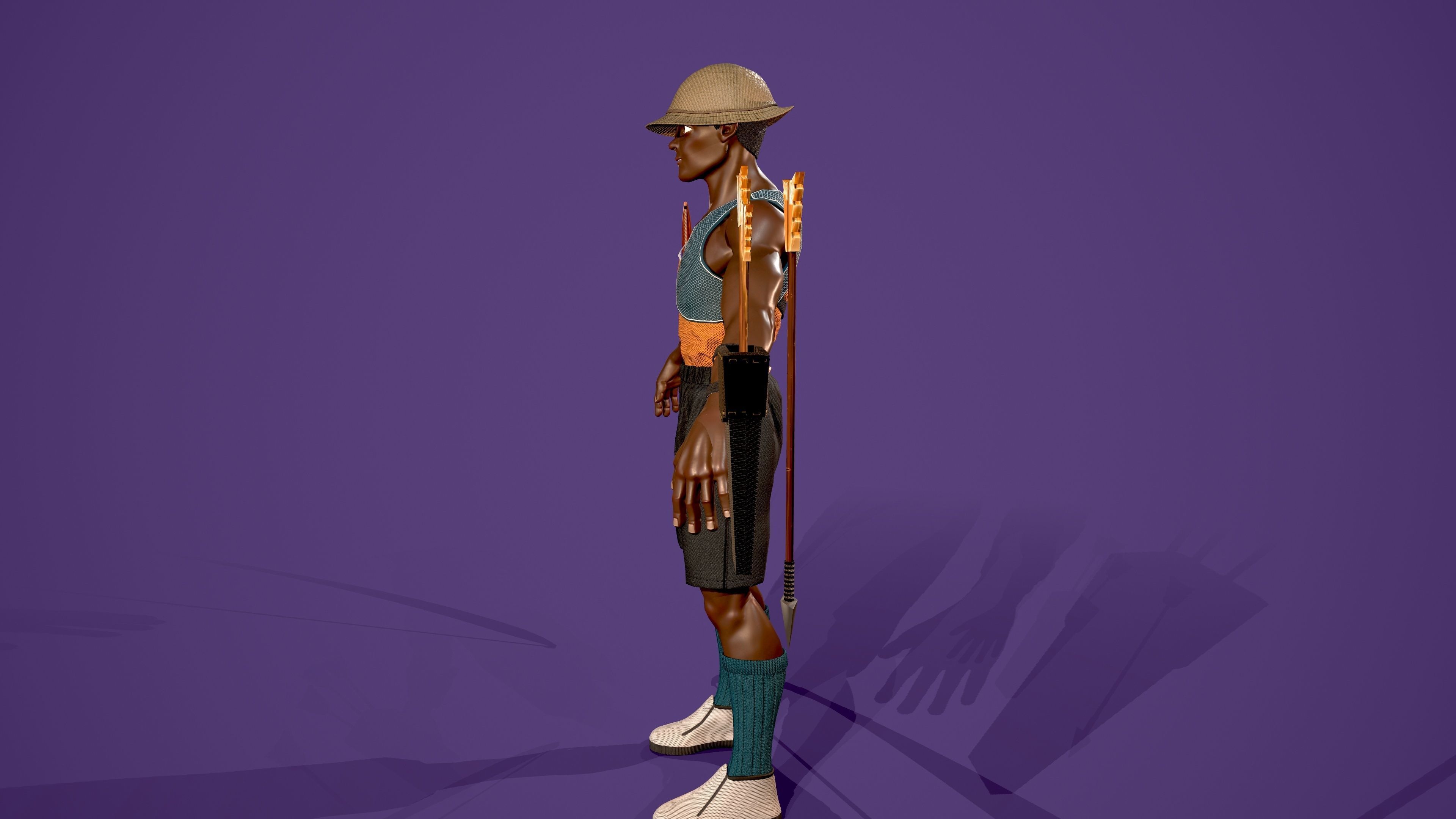 Archer african man with bow and arrow Low-poly 3D model_7