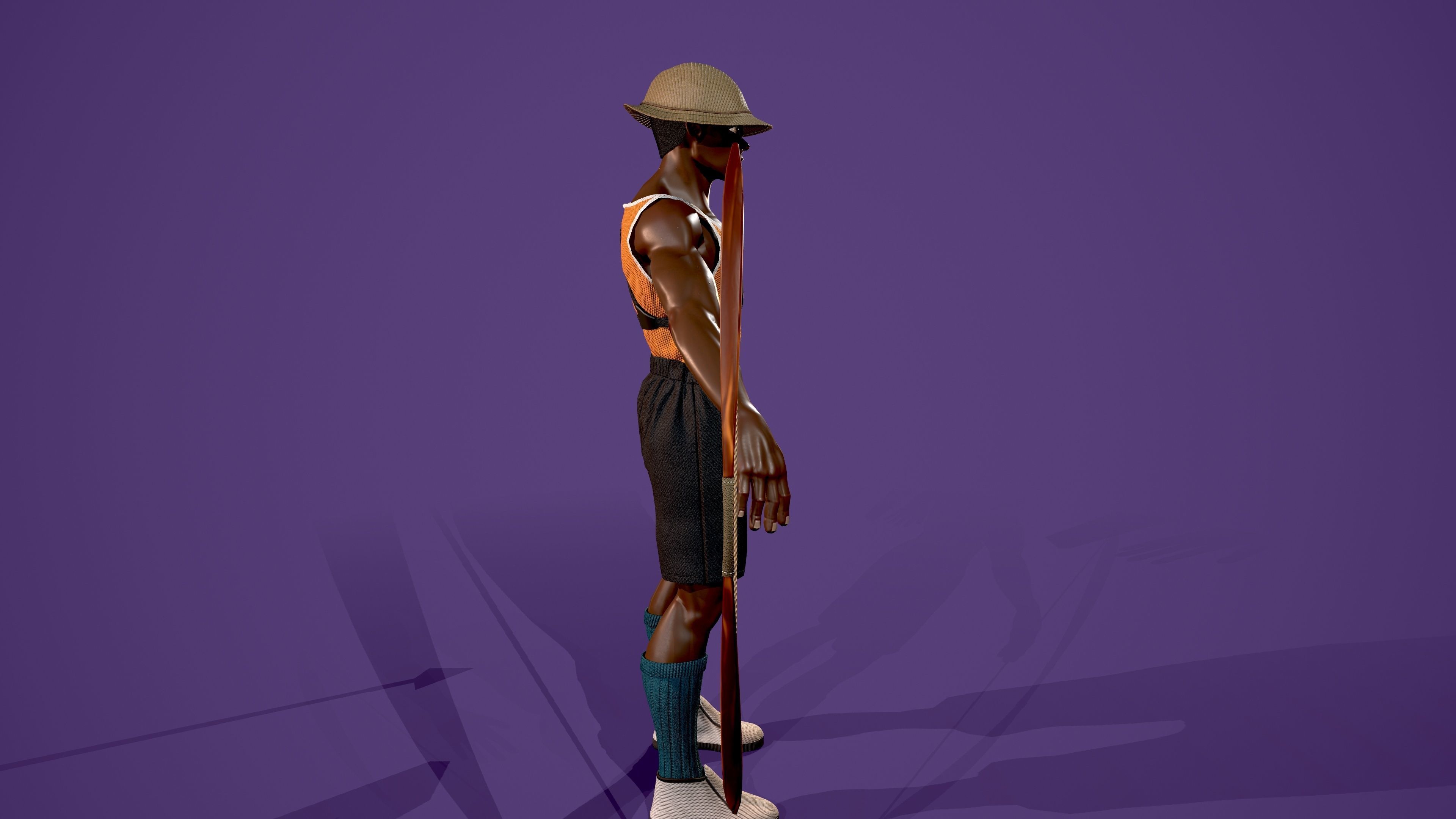 Archer african man with bow and arrow Low-poly 3D model_3
