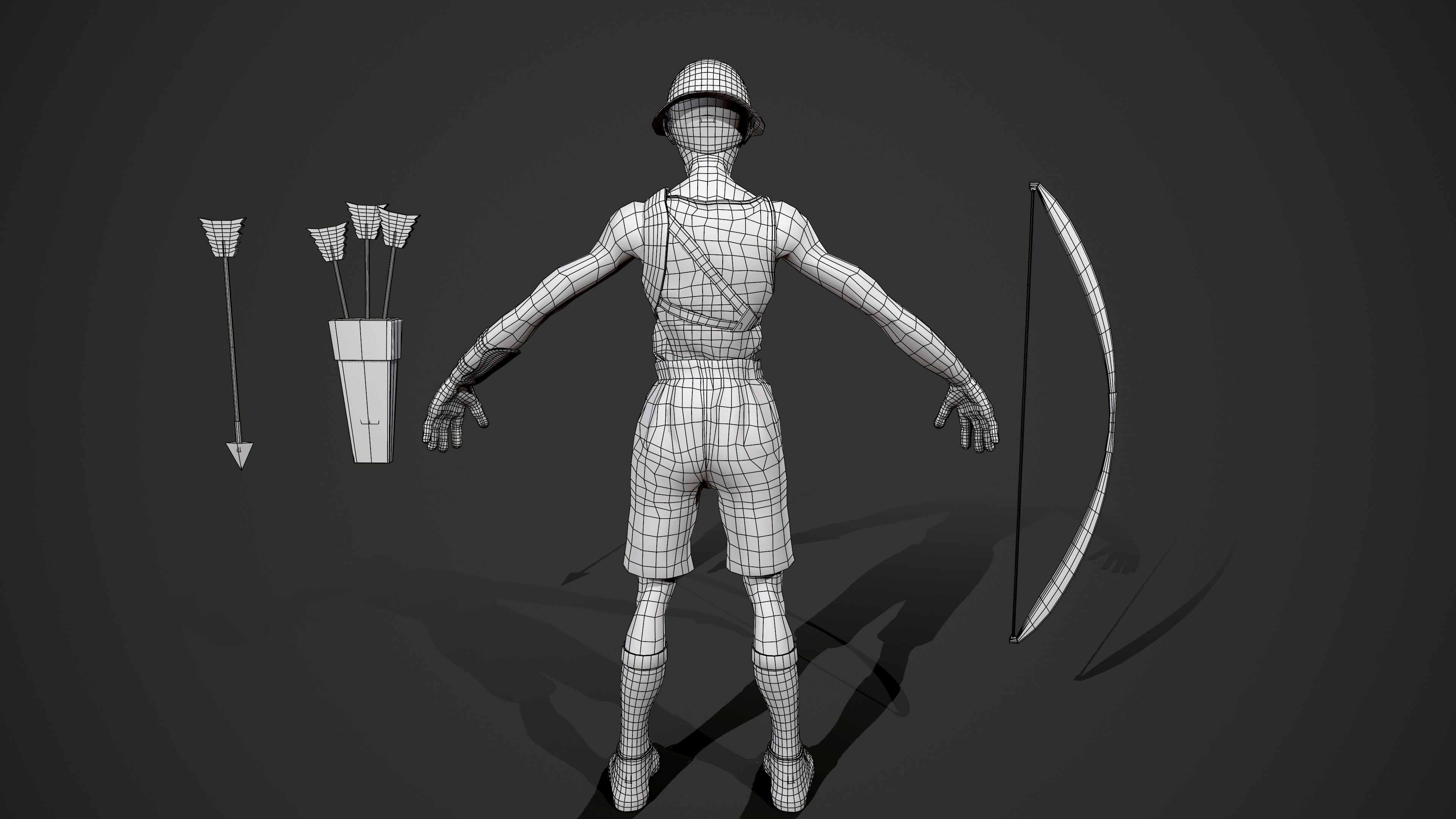 Archer african man with bow and arrow Low-poly 3D model_15