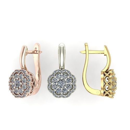 Earrings with 3 sizes gems  3D print model