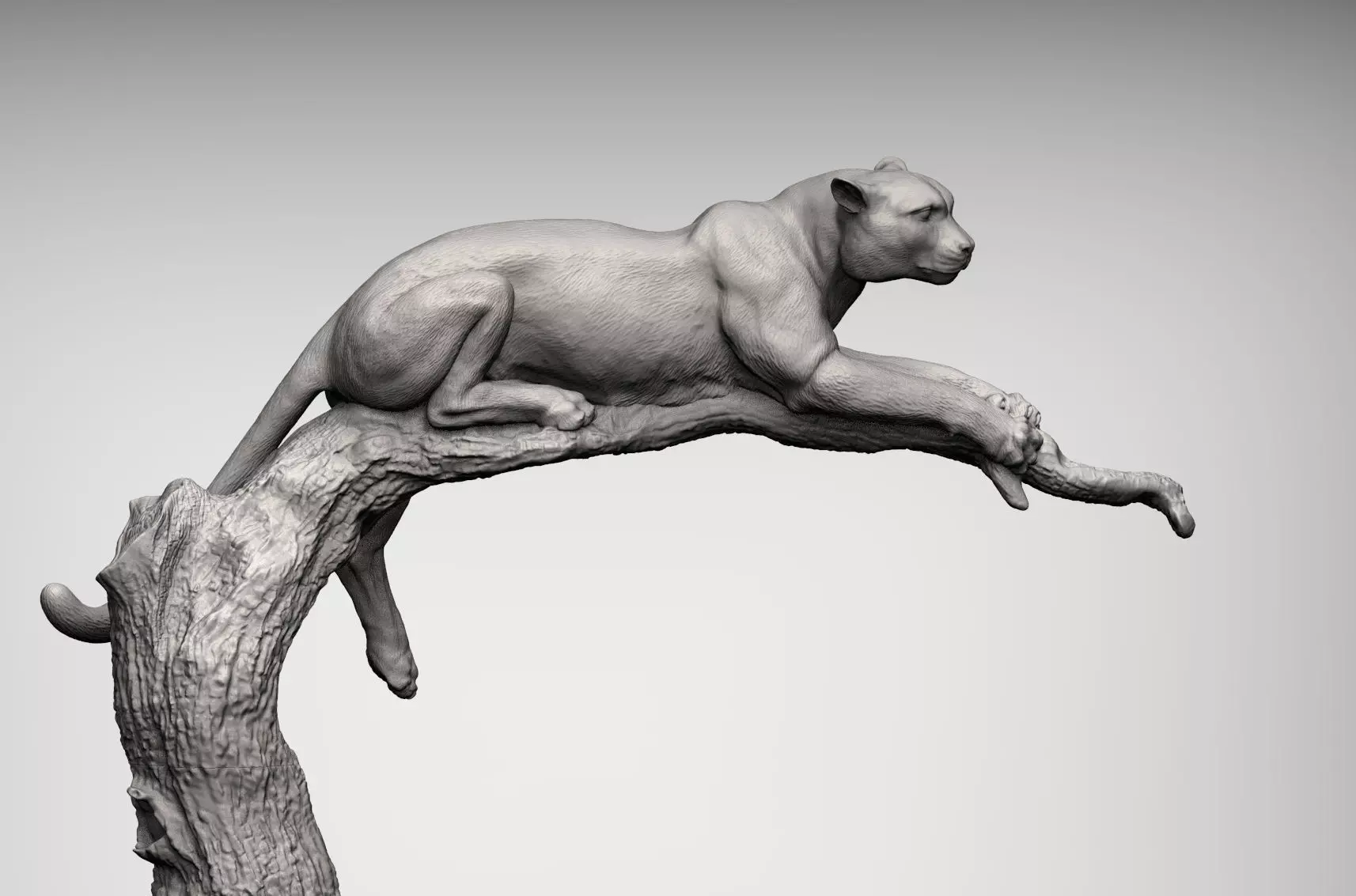cheetah sculpture of cat jumping off tree 3D print model_0