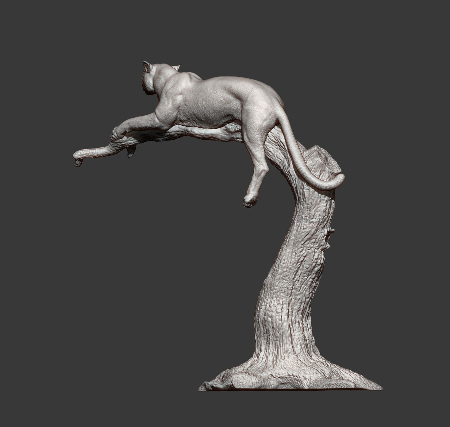 cheetah sculpture of cat jumping off tree 3D print model_11