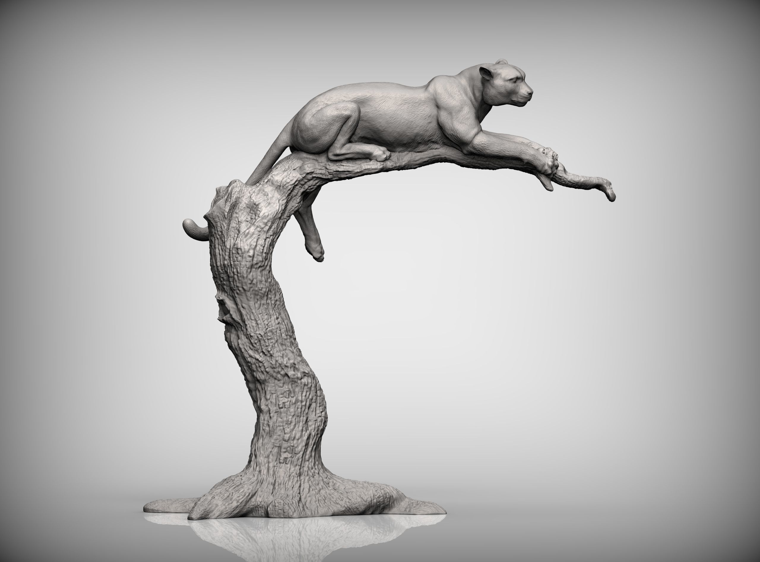 cheetah sculpture of cat jumping off tree 3D print model_2