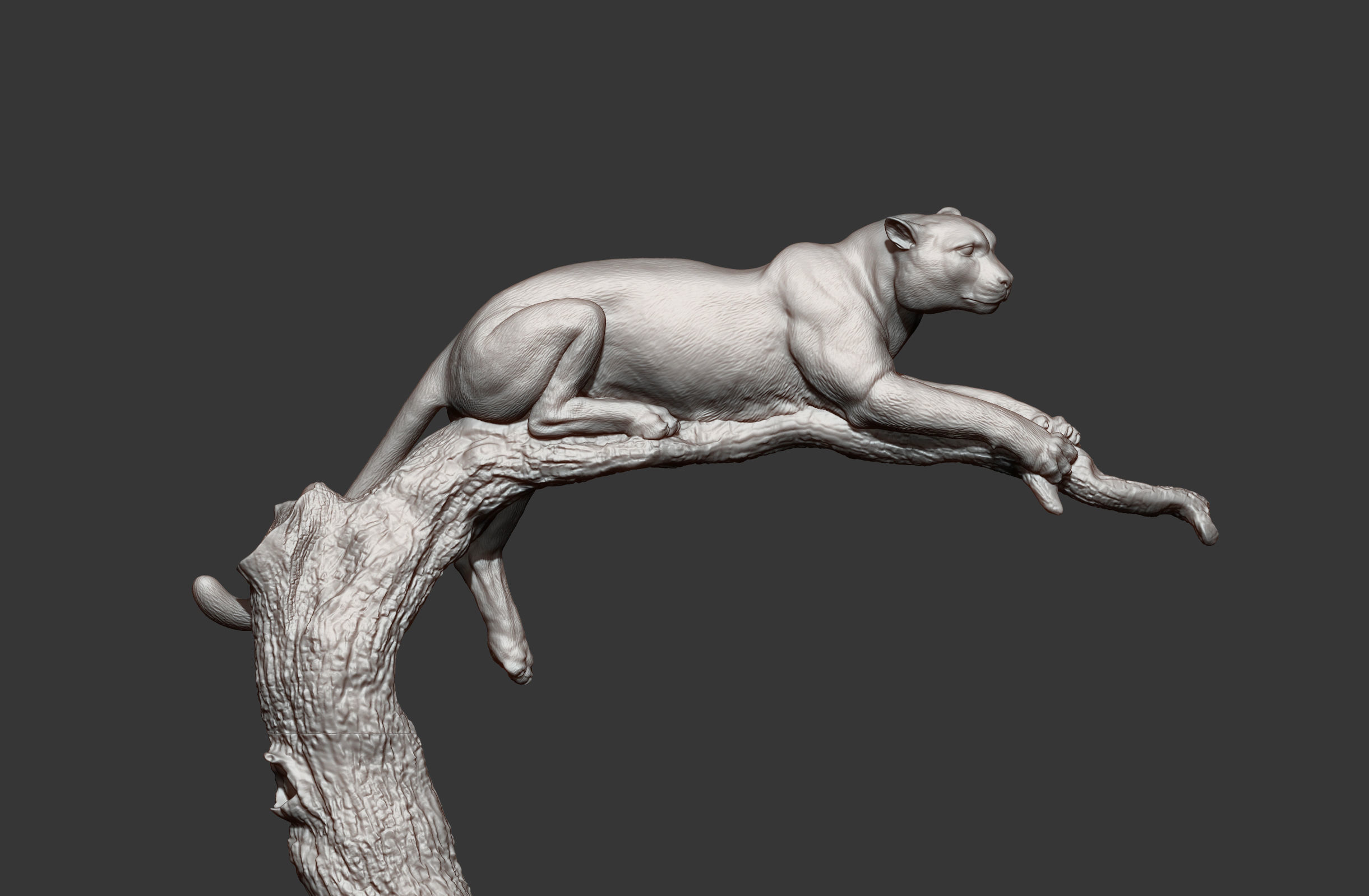 cheetah sculpture of cat jumping off tree 3D print model_13