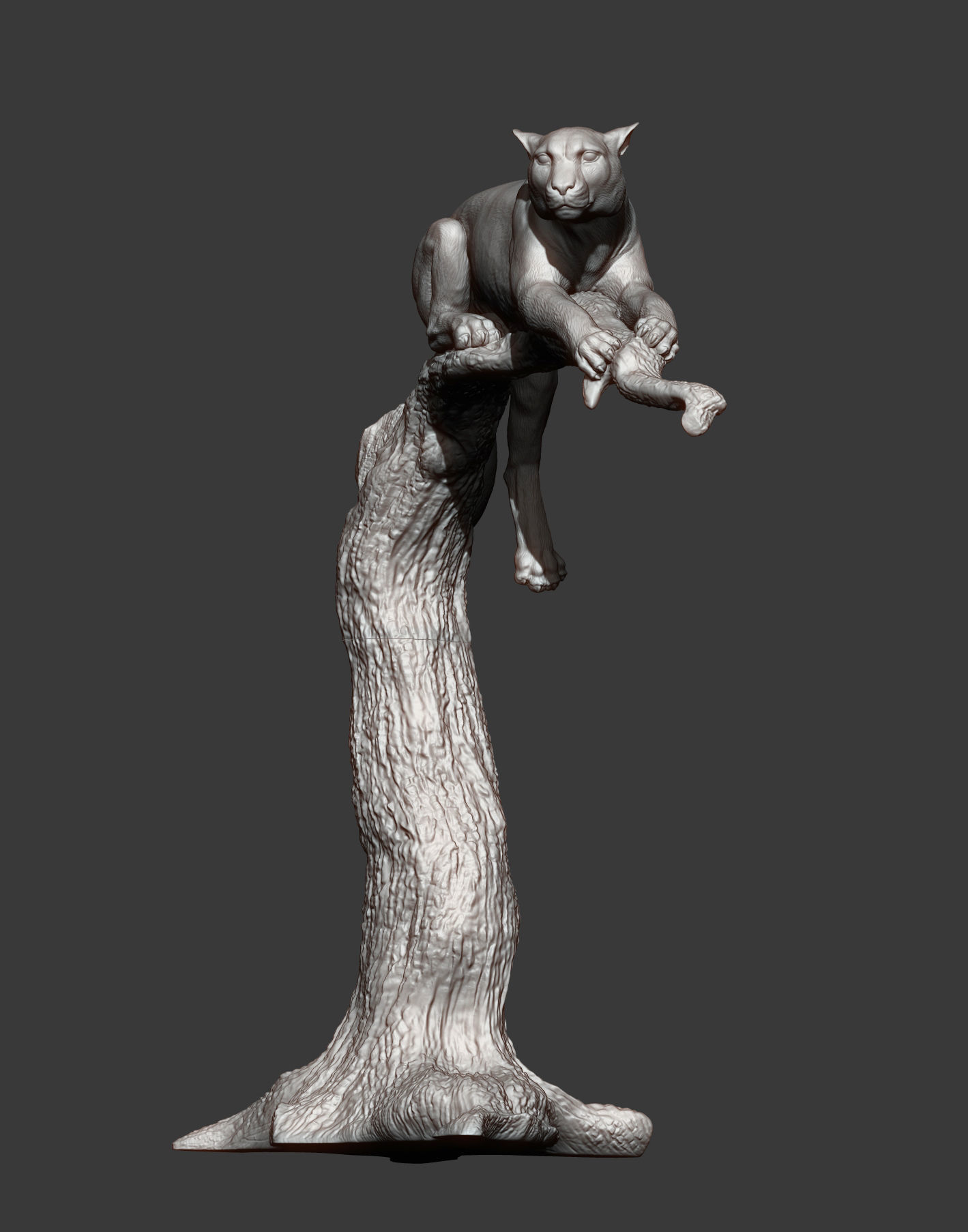 cheetah sculpture of cat jumping off tree 3D print model_7