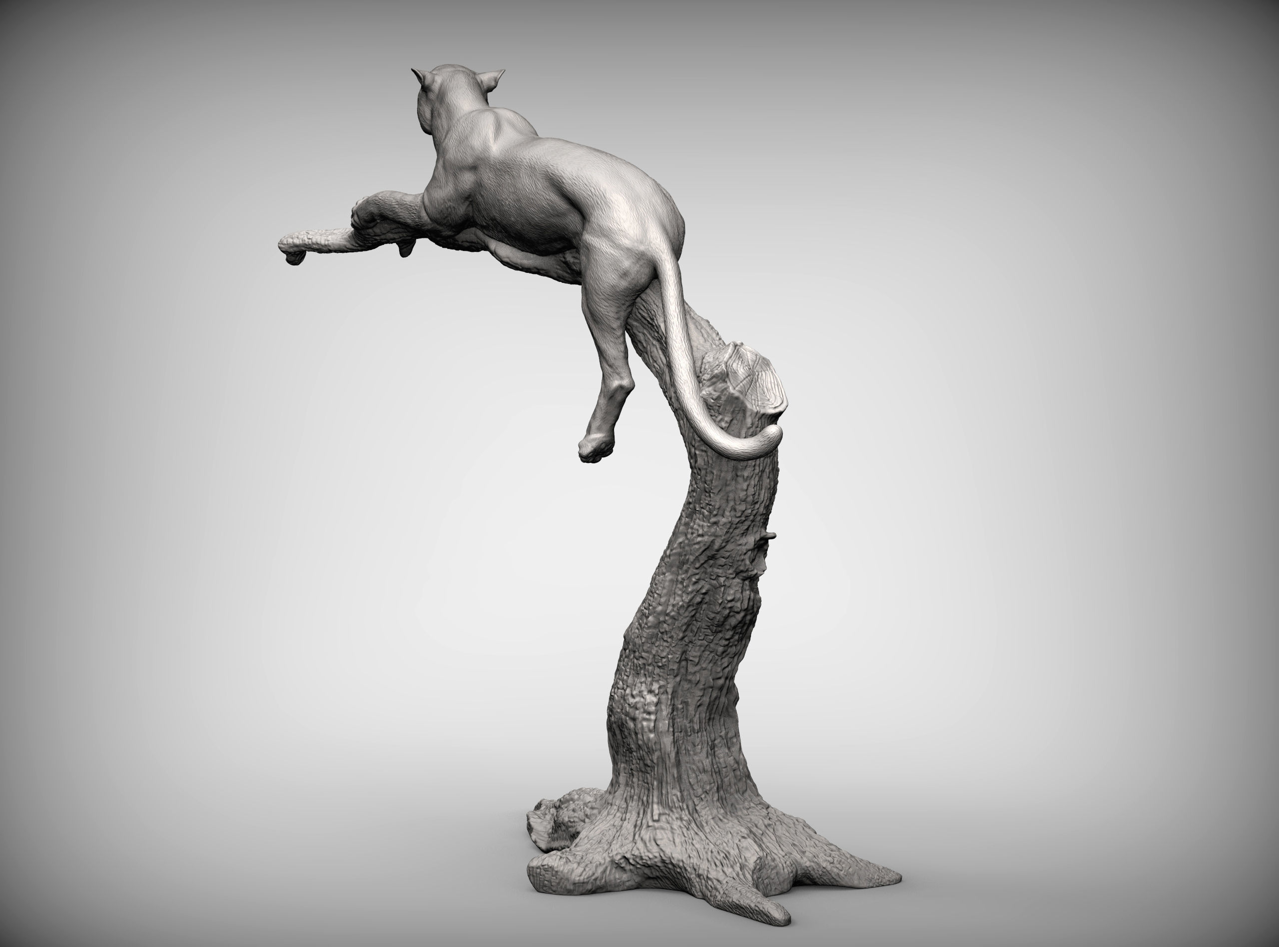 cheetah sculpture of cat jumping off tree 3D print model_3