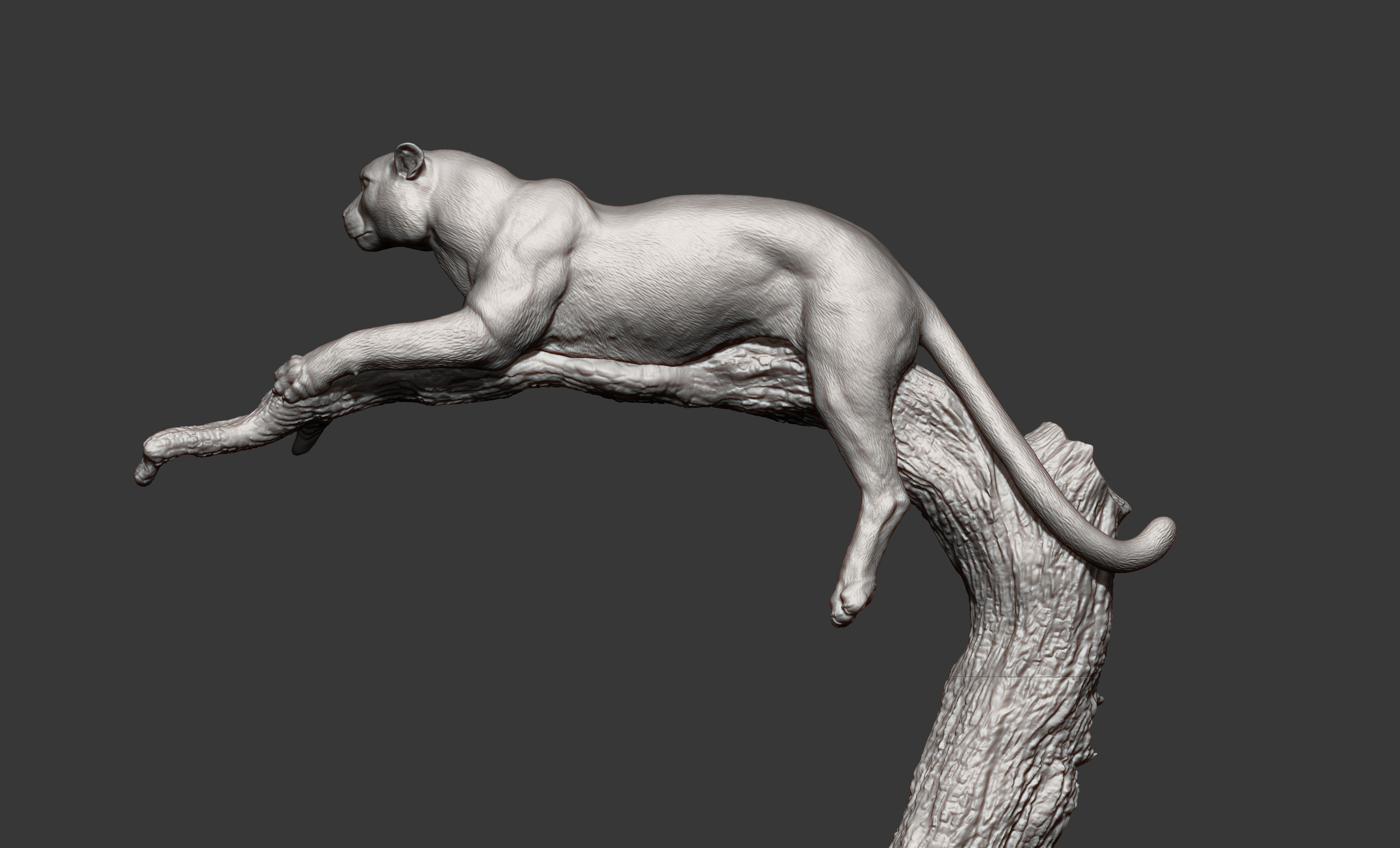 cheetah sculpture of cat jumping off tree 3D print model_1
