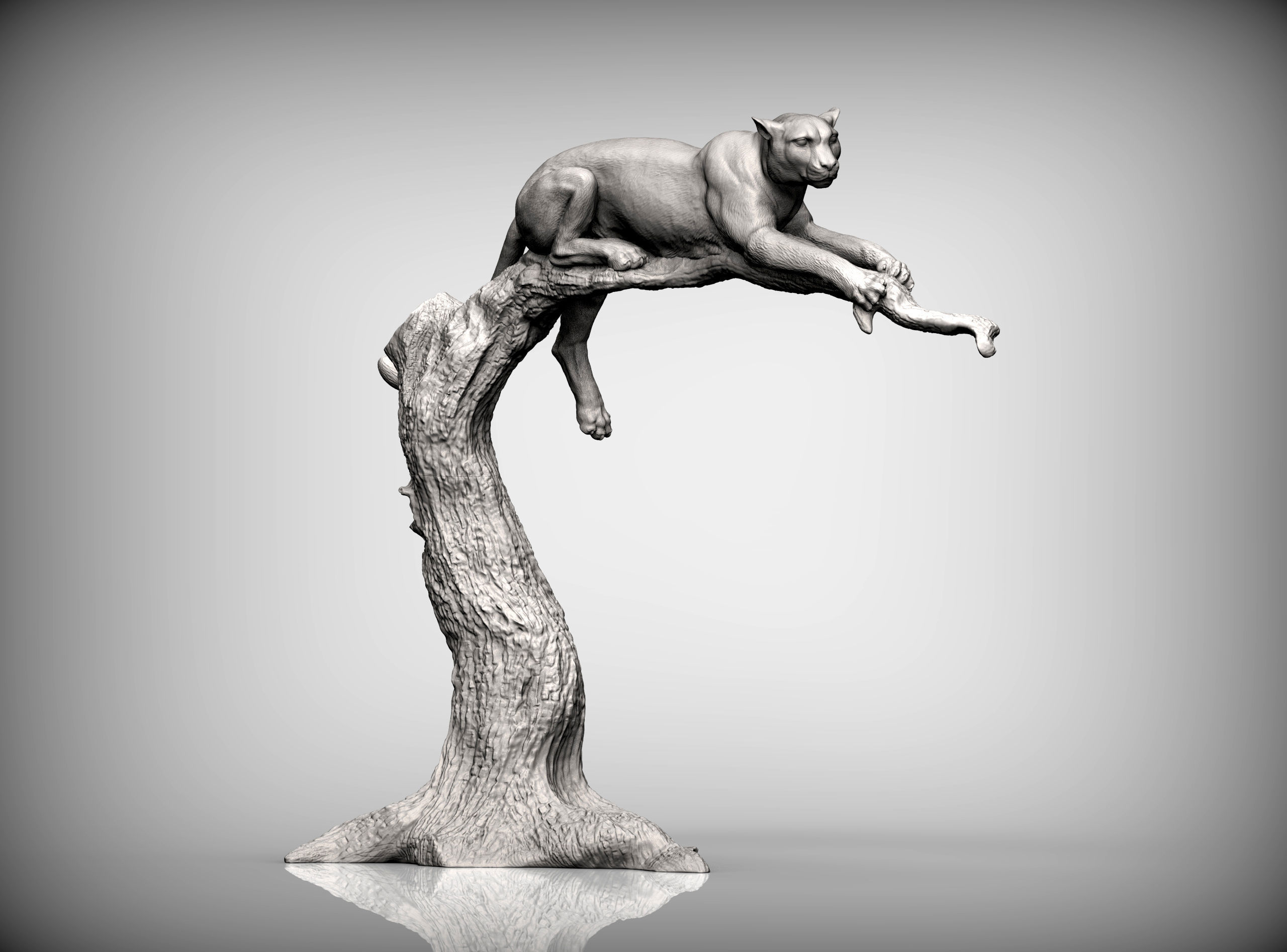 cheetah sculpture of cat jumping off tree 3D print model_4