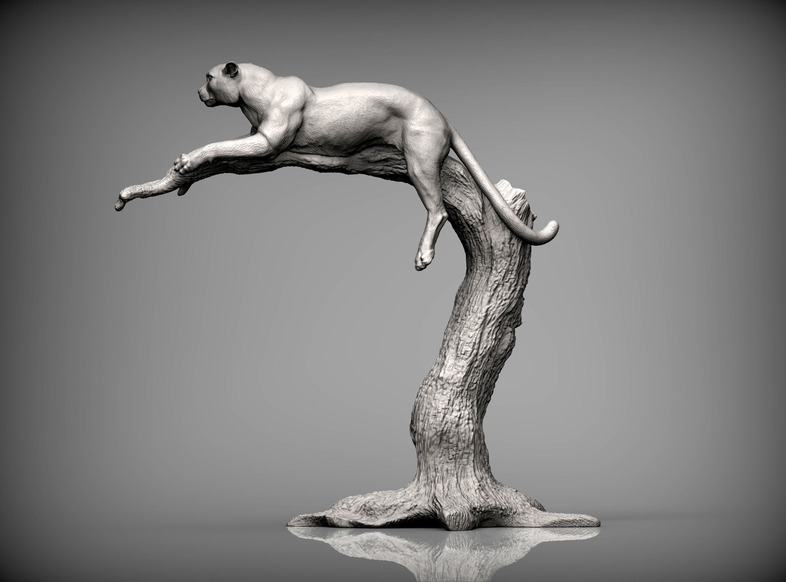 cheetah sculpture of cat jumping off tree 3D print model_6