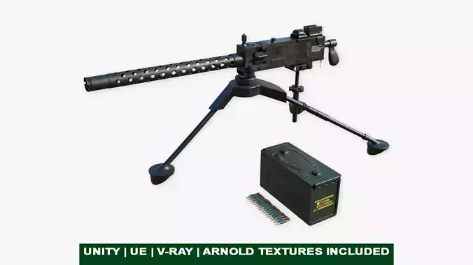 M1919 Browning Machine Gun 03 PBR Unity UE Textures Included Low-poly 3D model