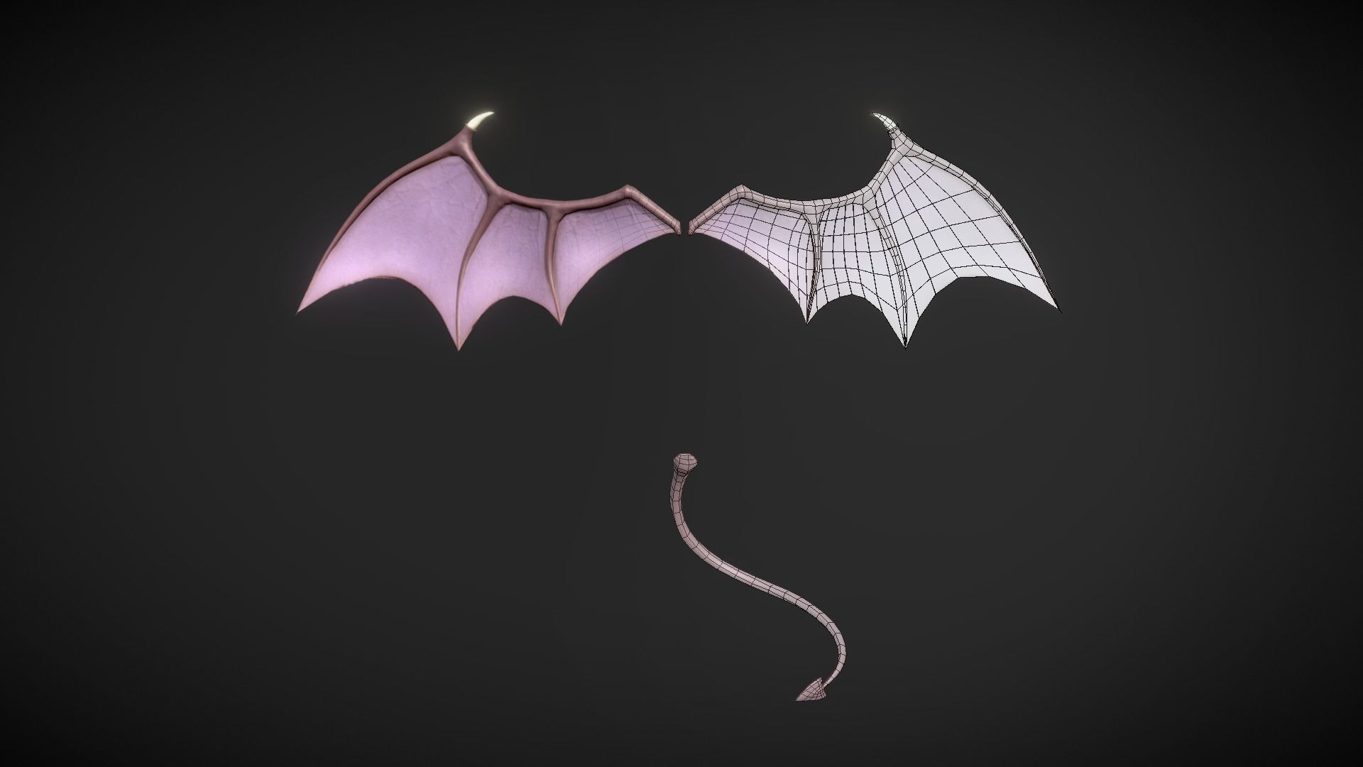 Demon Wings and Tail Low-Poly Low-poly 3D model_1