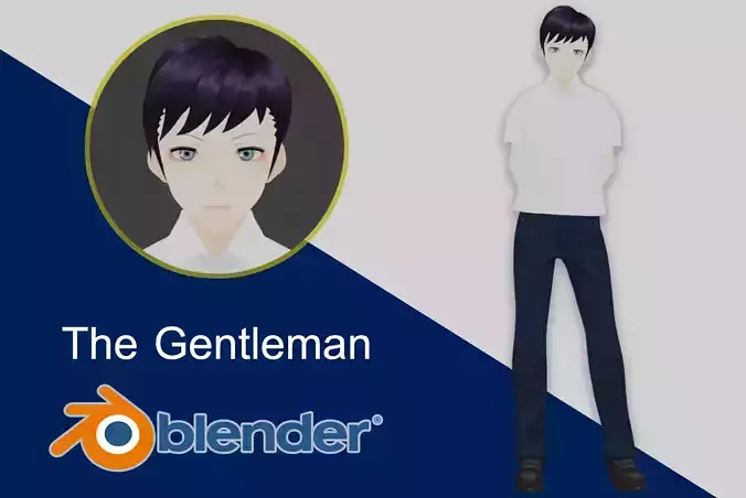 The Gentleman Low-poly 3D model anime boy in jeans and shirt