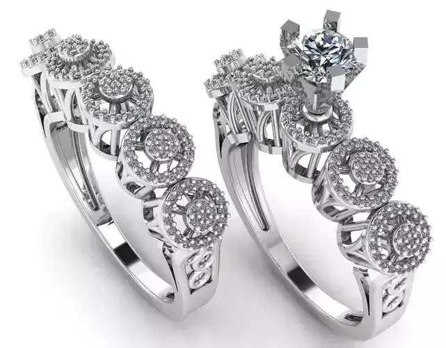 Wedding Solitaire Ring with Diamond Band