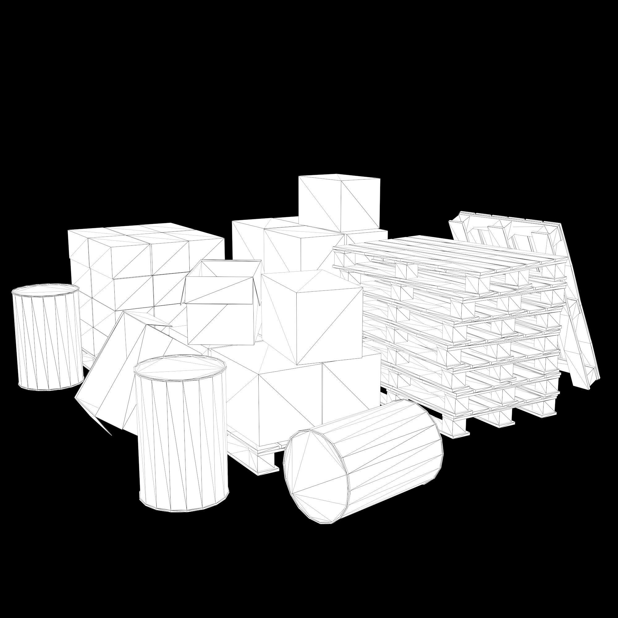 Set of different materials boxes  pallets  blocks barrels Low-poly 3D model_12