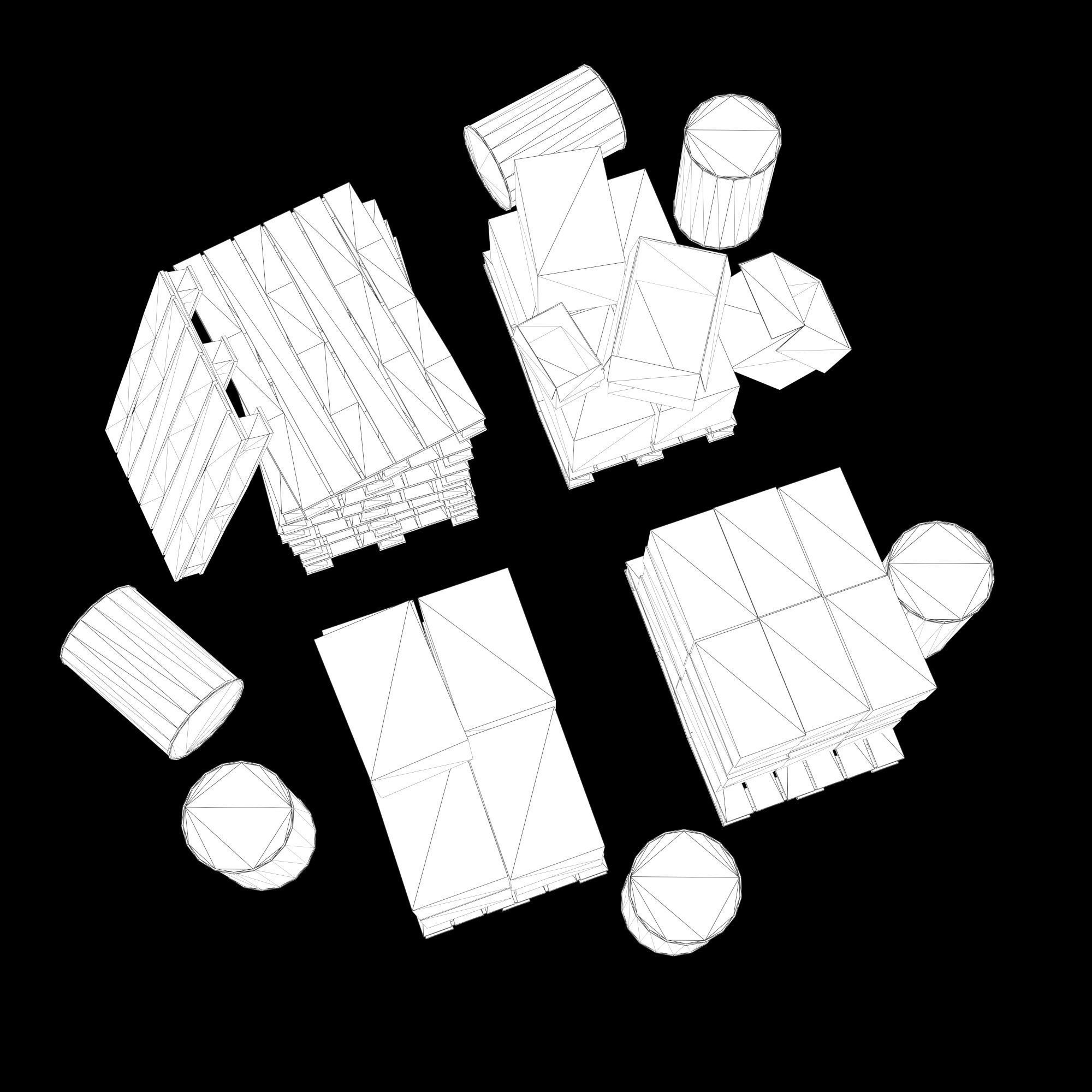 Set of different materials boxes  pallets  blocks barrels Low-poly 3D model_10