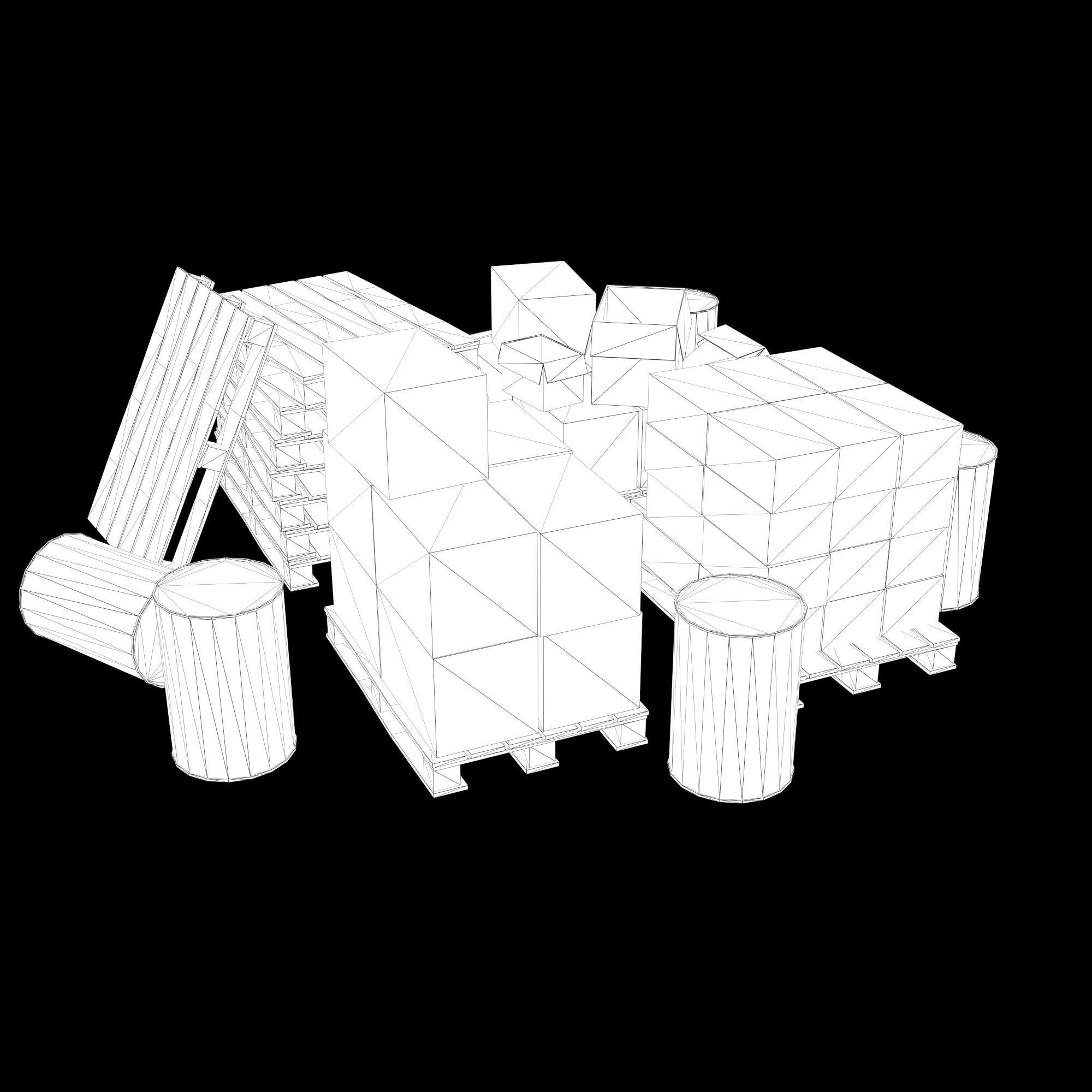 Set of different materials boxes  pallets  blocks barrels Low-poly 3D model_9
