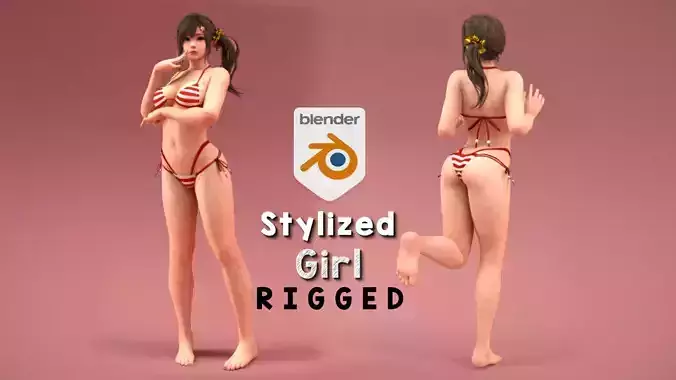 Stylized sexy bikini girl rigged 3D model