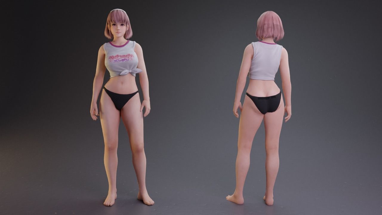 Stylized Sexy and Milfy girl rigged 3D model_2
