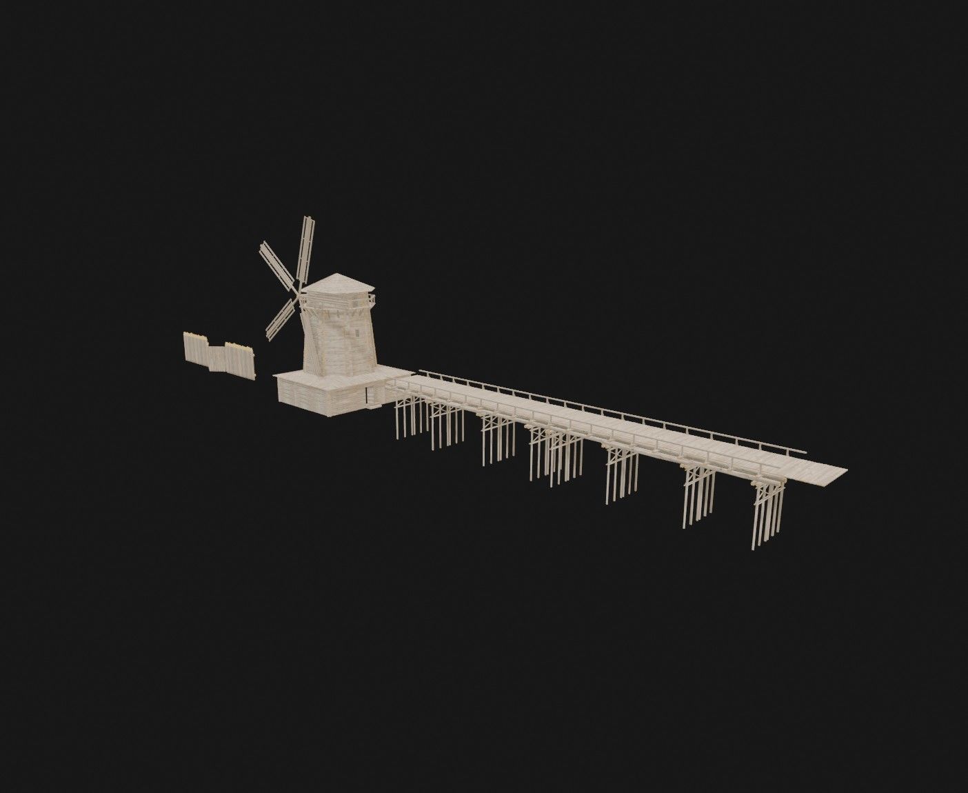 Set of wooden buildings 3D model_1