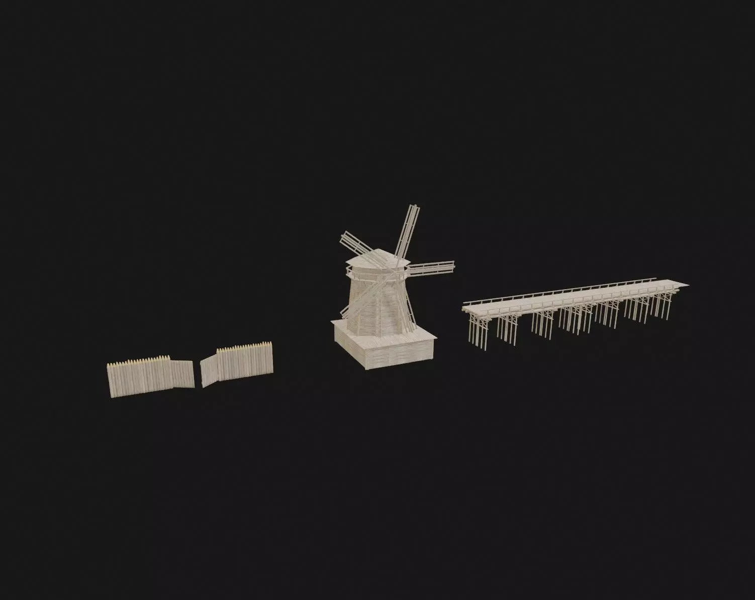 Set of wooden buildings 3D model_0