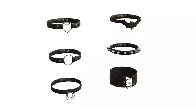 human collar leather Choker necklace set of 6 Low-poly 3D model