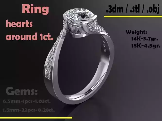 Ring hearts around 1ct and 028ct
