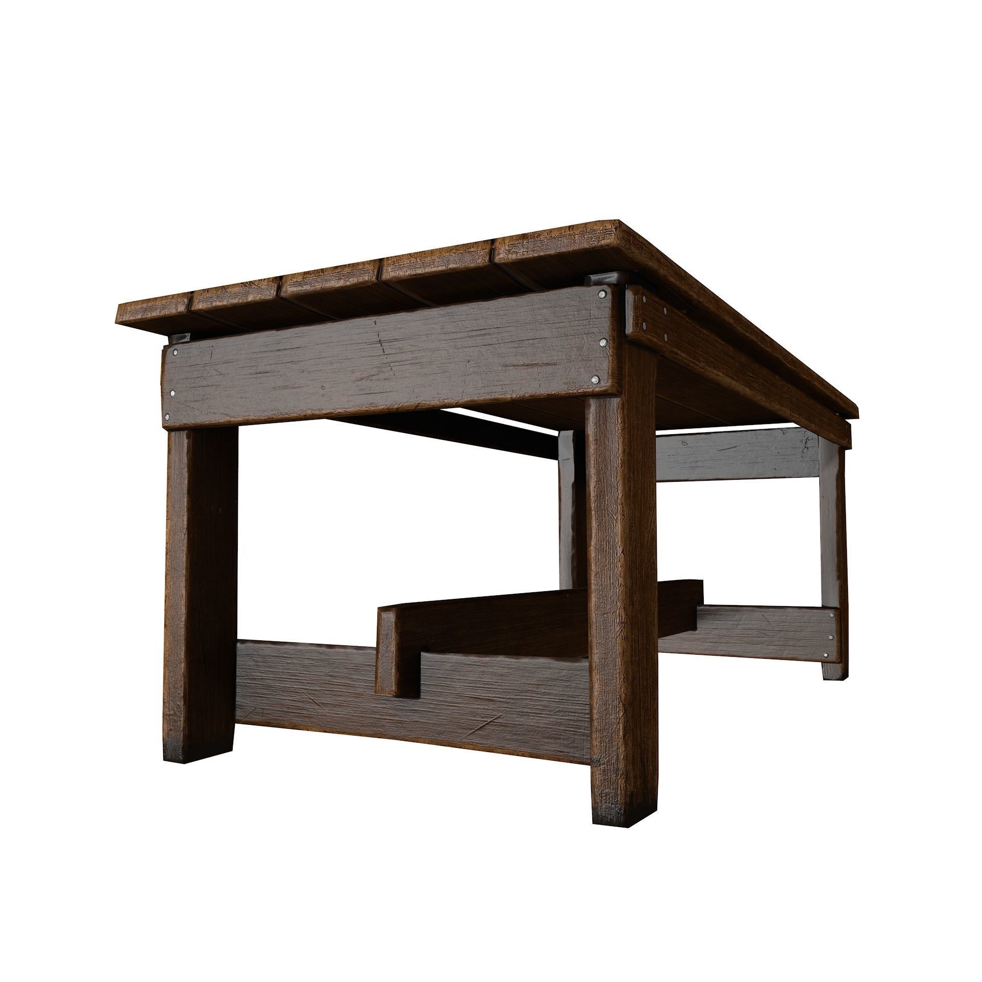 Old Vintage Wooden Table Game Ready Low Poly Low-poly 3D model_10