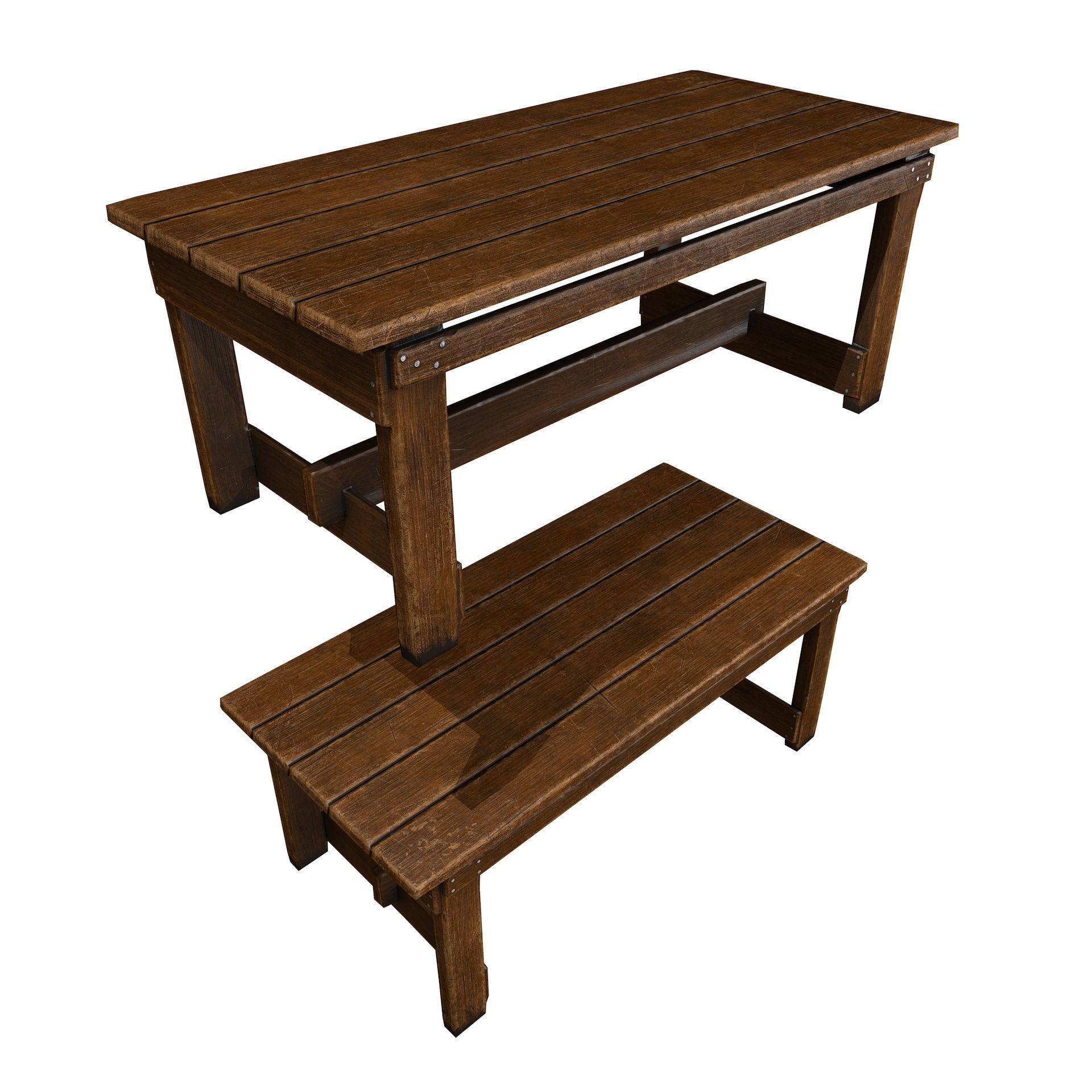 Old Vintage Wooden Table Game Ready Low Poly Low-poly 3D model_1