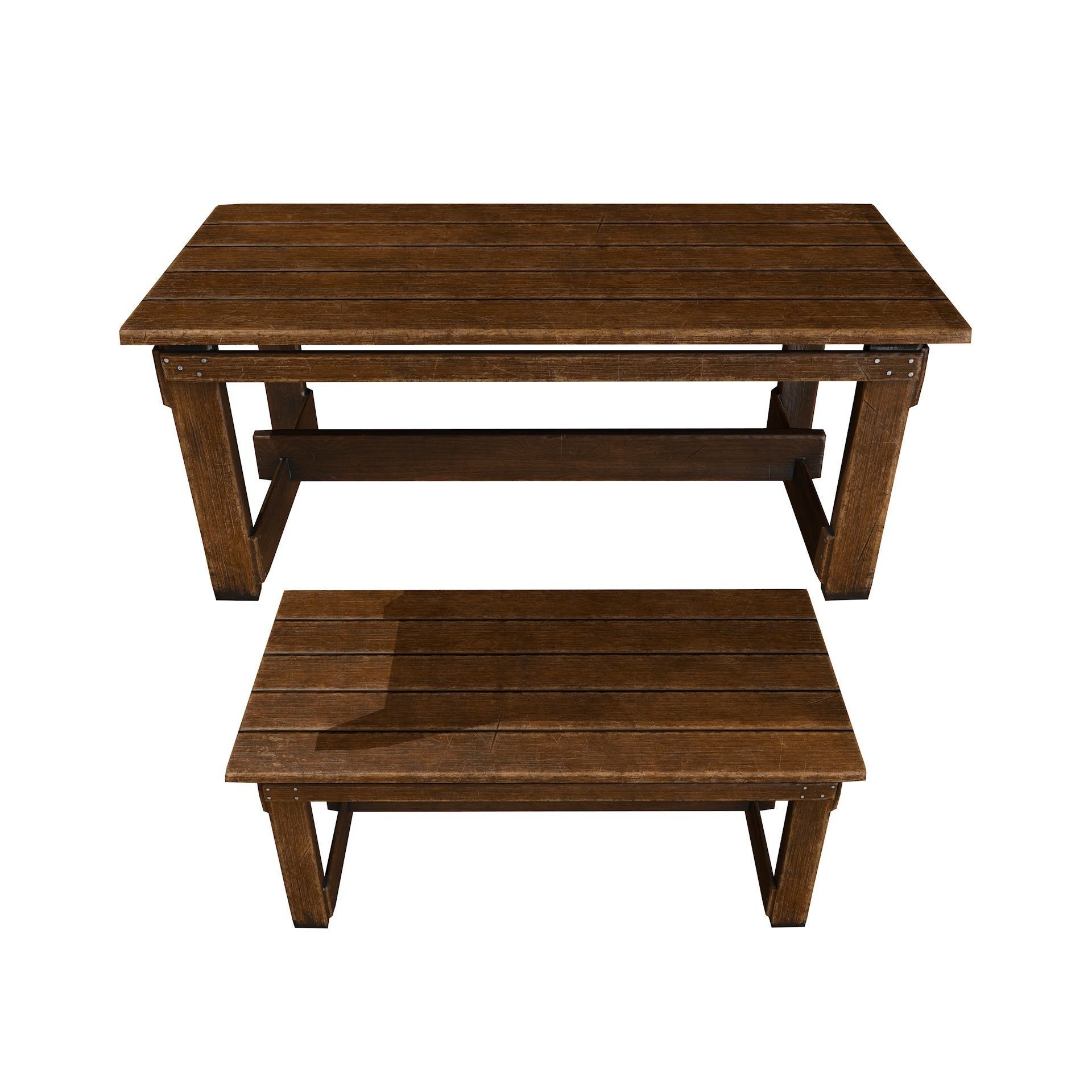 Old Vintage Wooden Table Game Ready Low Poly Low-poly 3D model_12