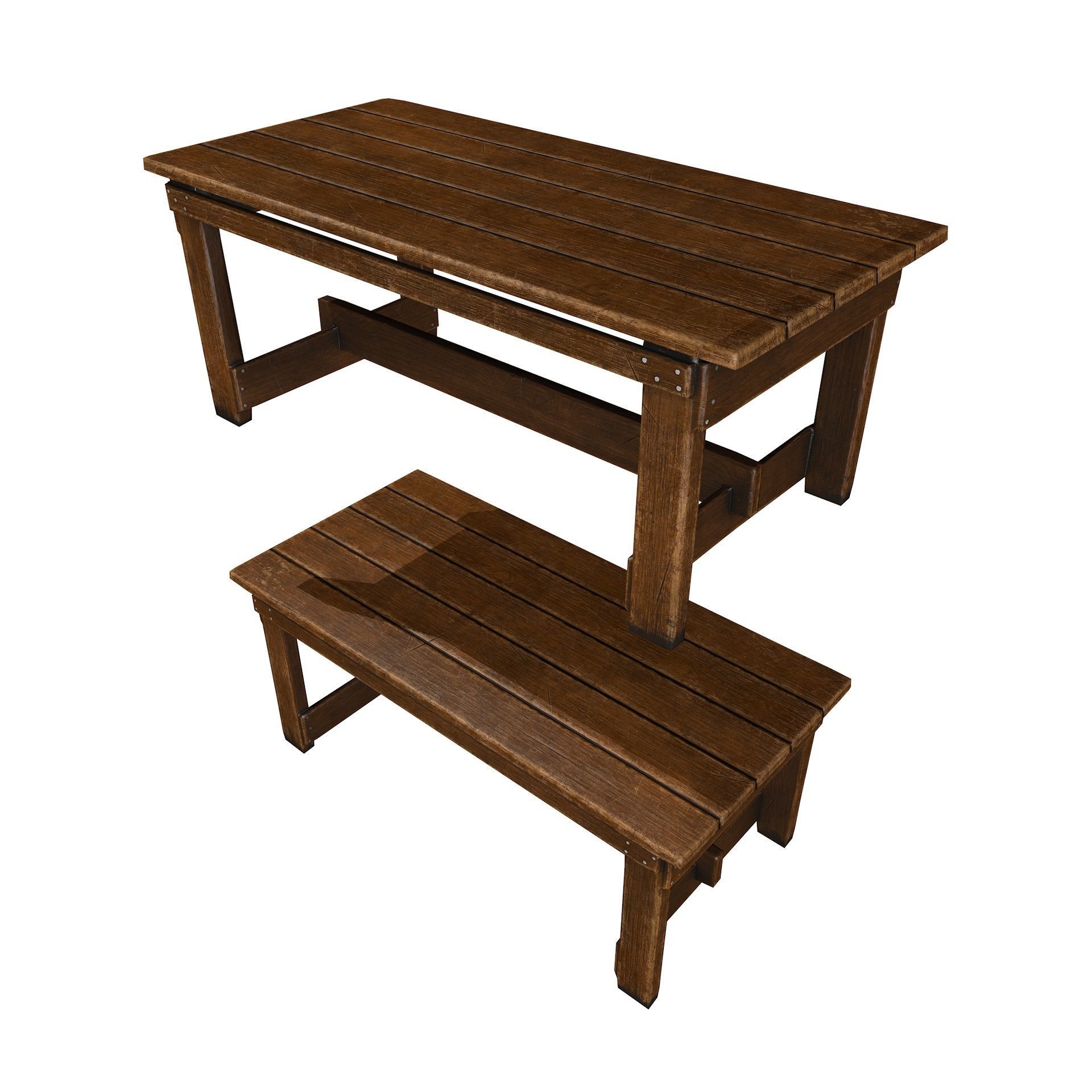 Old Vintage Wooden Table Game Ready Low Poly Low-poly 3D model_7