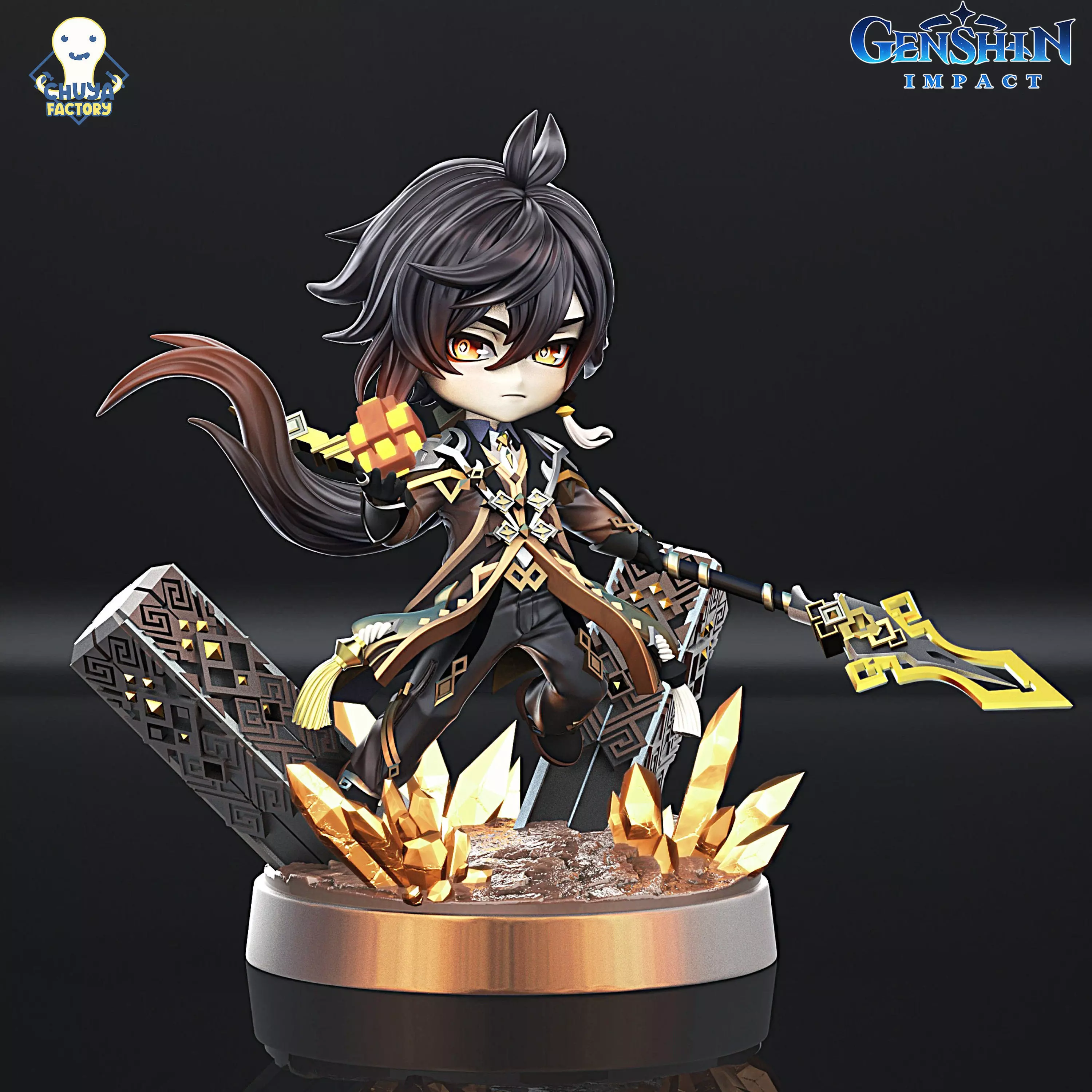 Zhongli figurine of character holding sword 3D print model
