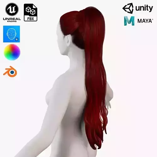 Realistic Female long hair colorable Low-poly 3D model