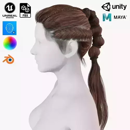 Realistic Hair Braid Viking Realtime Low-poly 3D model