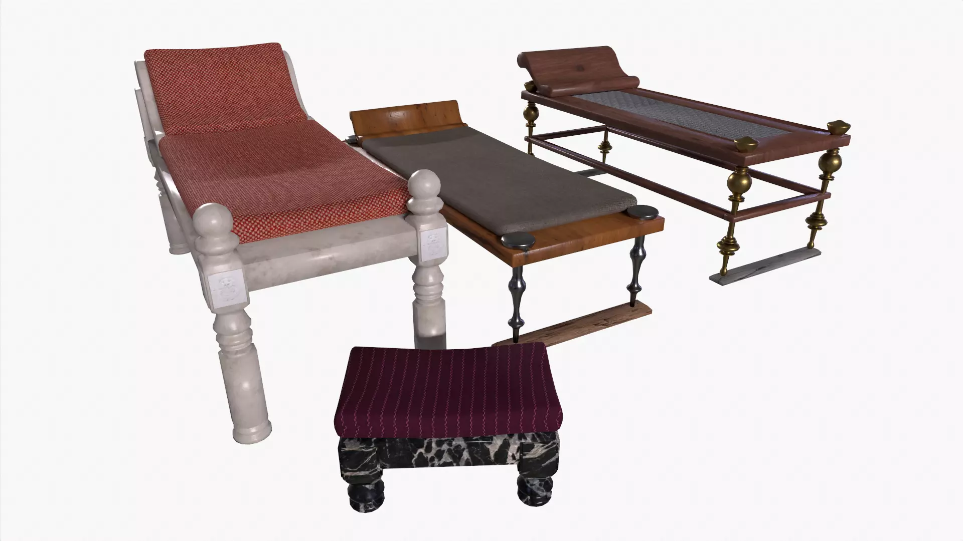 Roman couch pack Low-poly 3D model_0