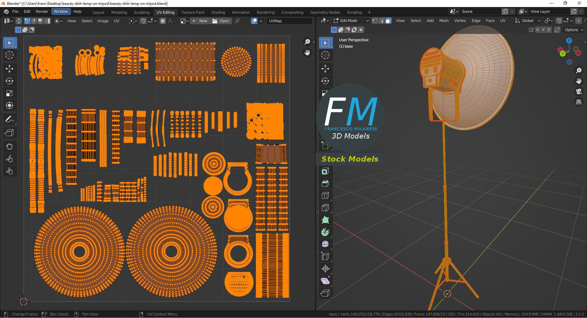 Beauty dish lamp on tripod 3D model_10