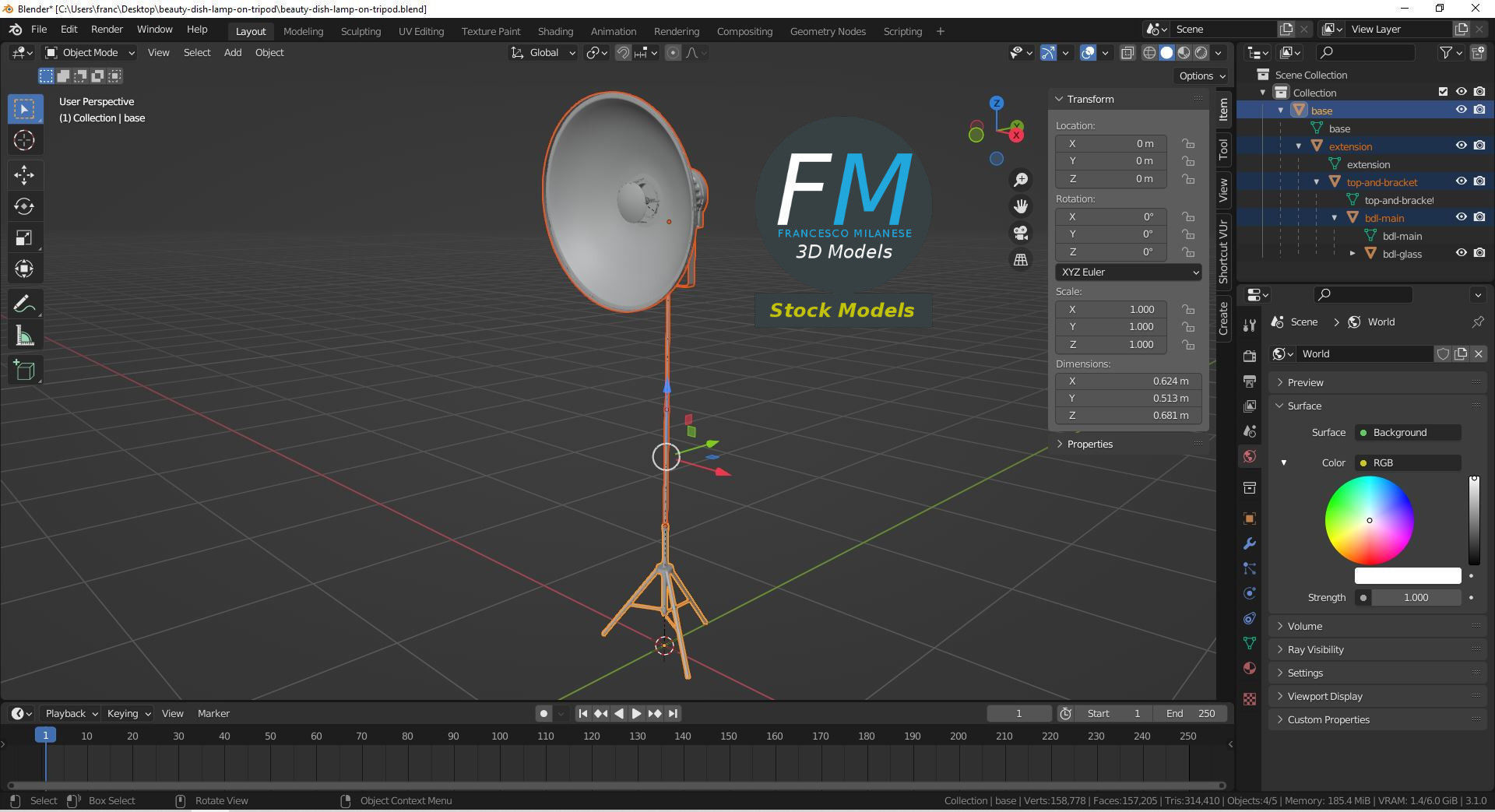 Beauty dish lamp on tripod 3D model_9
