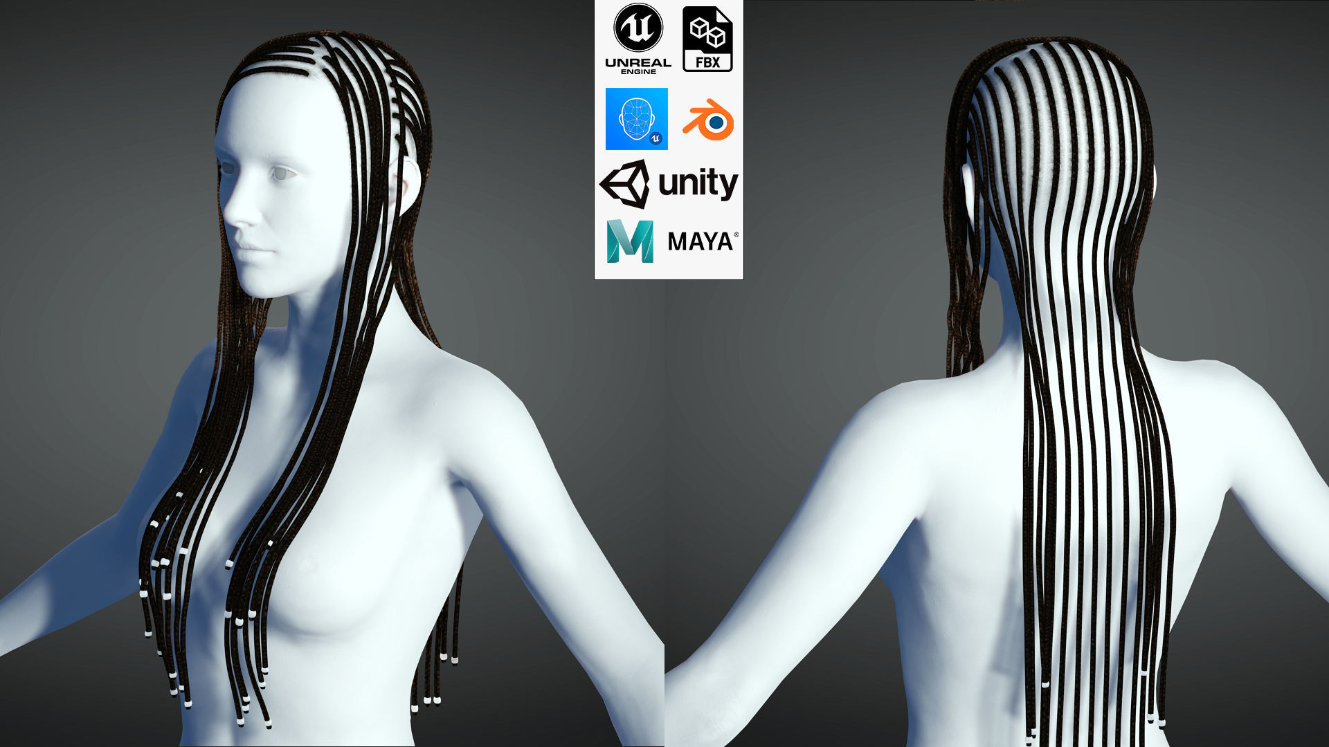 Realistic Braid Hair Rasta Low-poly 3D model_1