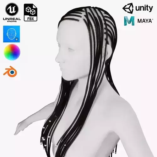 Realistic Braid Hair Rasta Low-poly 3D model