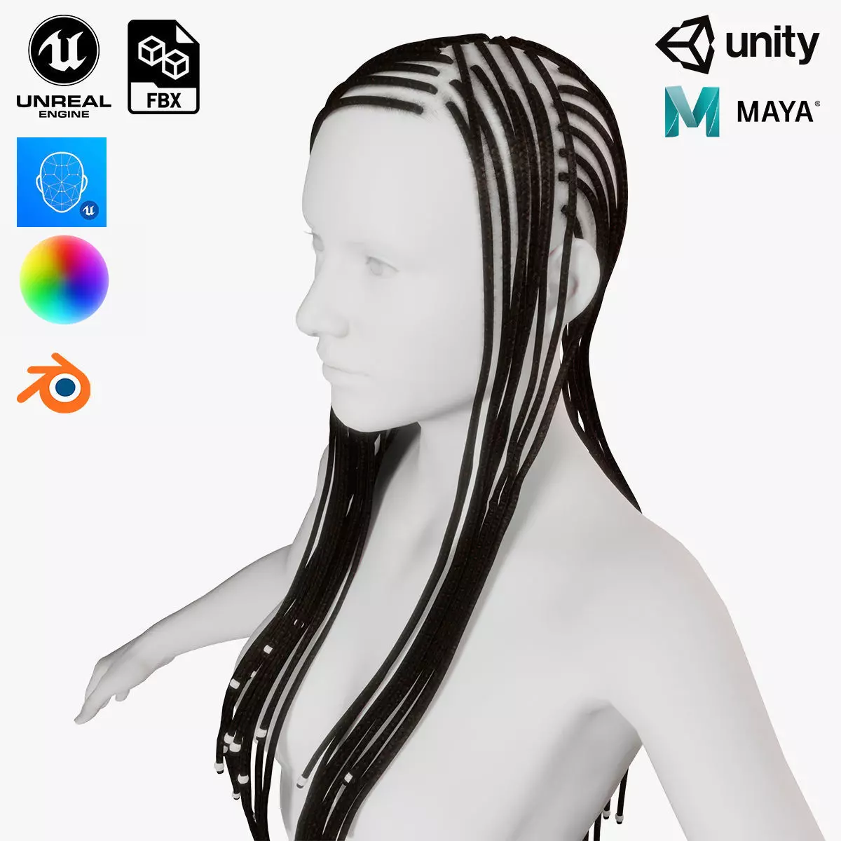 Realistic Braid Hair Rasta Low-poly 3D model_0