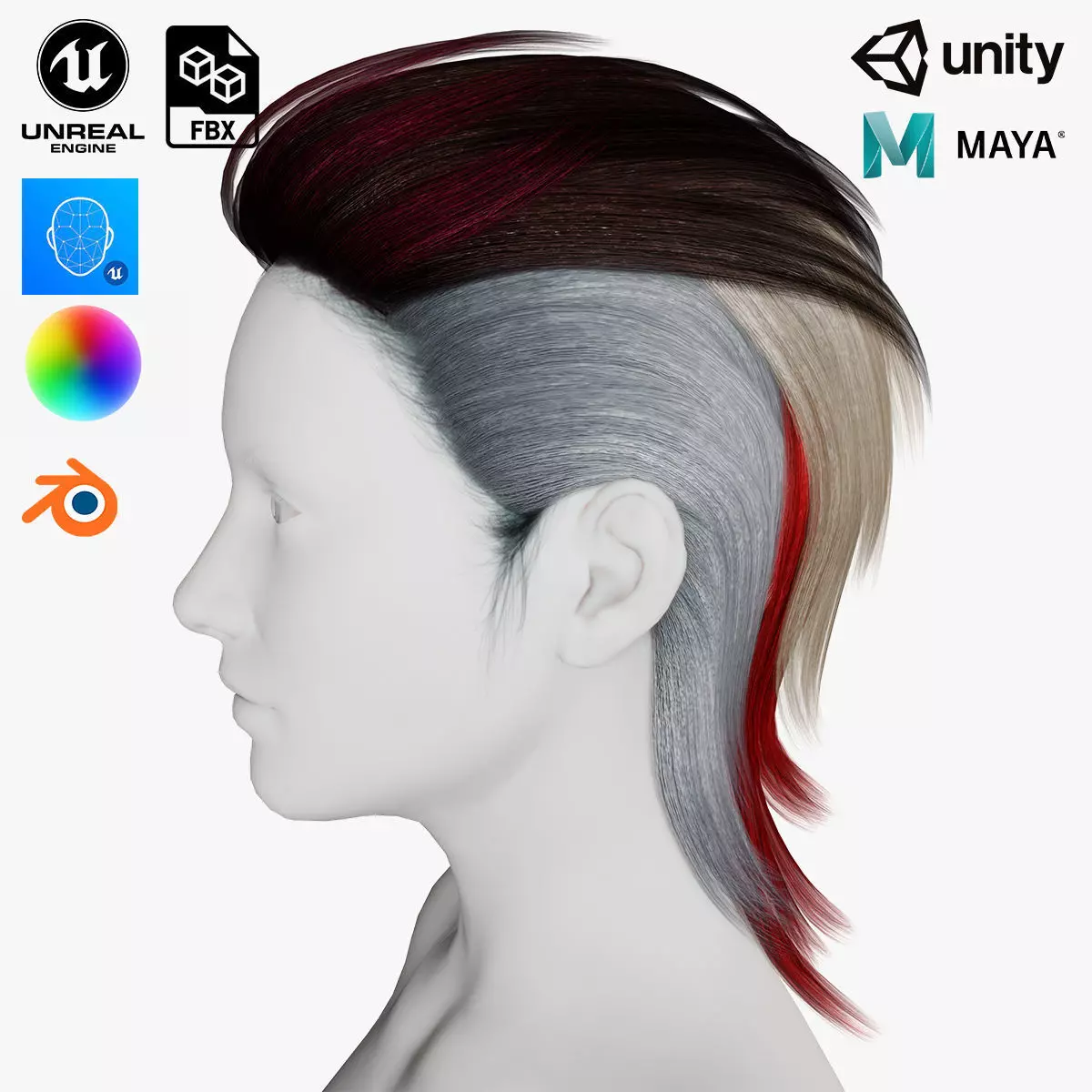 Real-time Realistic Hair Low-poly 3D model_0
