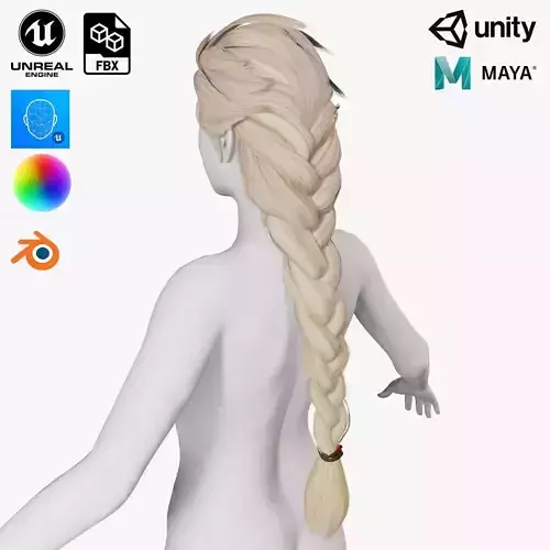 Realtime hair princess braid Long Low-poly 3D model