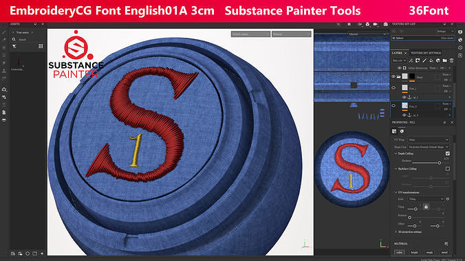 EmbroideryCG Font English01A 3cm Substance Painter Tools Texture