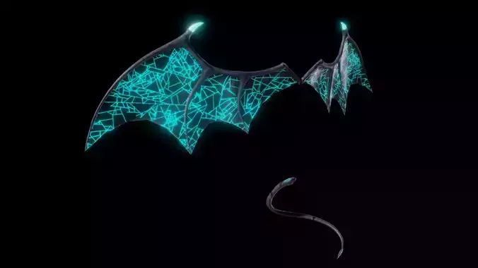 Demon Cyber Wings and Tail Low-Poly