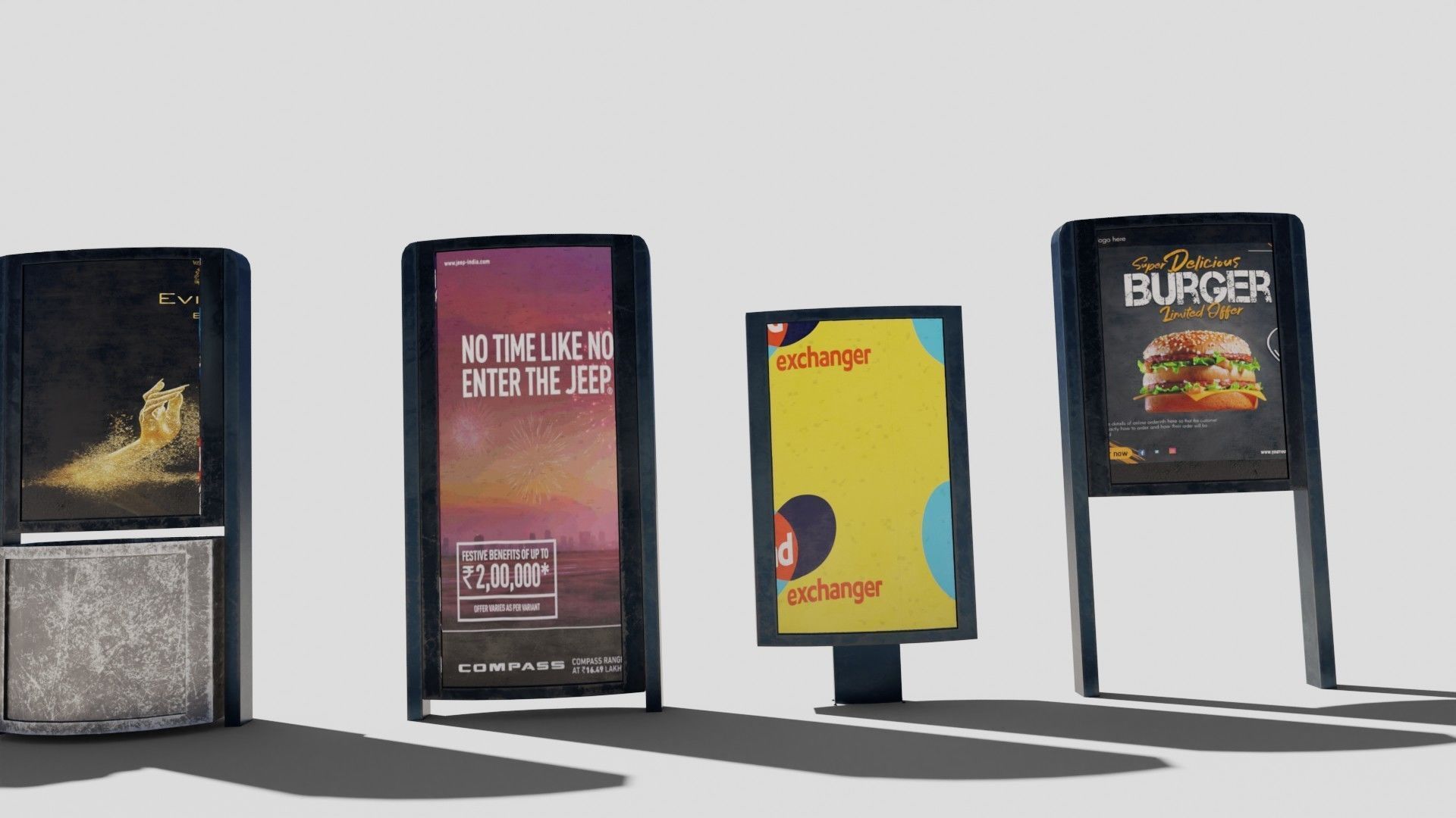 a collection of road side advertisement boards with 4k textures Low-poly 3D model_17