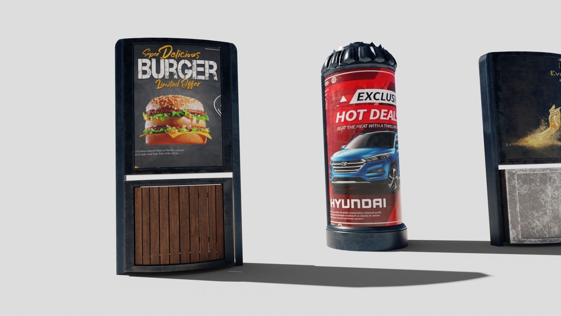 a collection of road side advertisement boards with 4k textures Low-poly 3D model_11