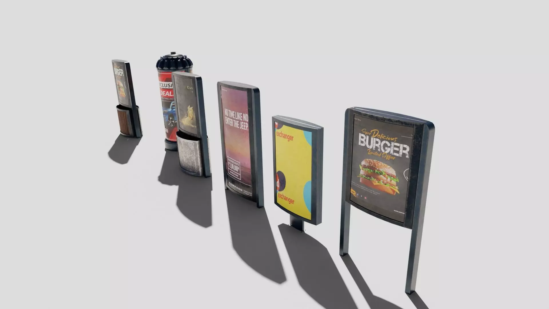 a collection of road side advertisement boards with 4k textures Low-poly 3D model_2